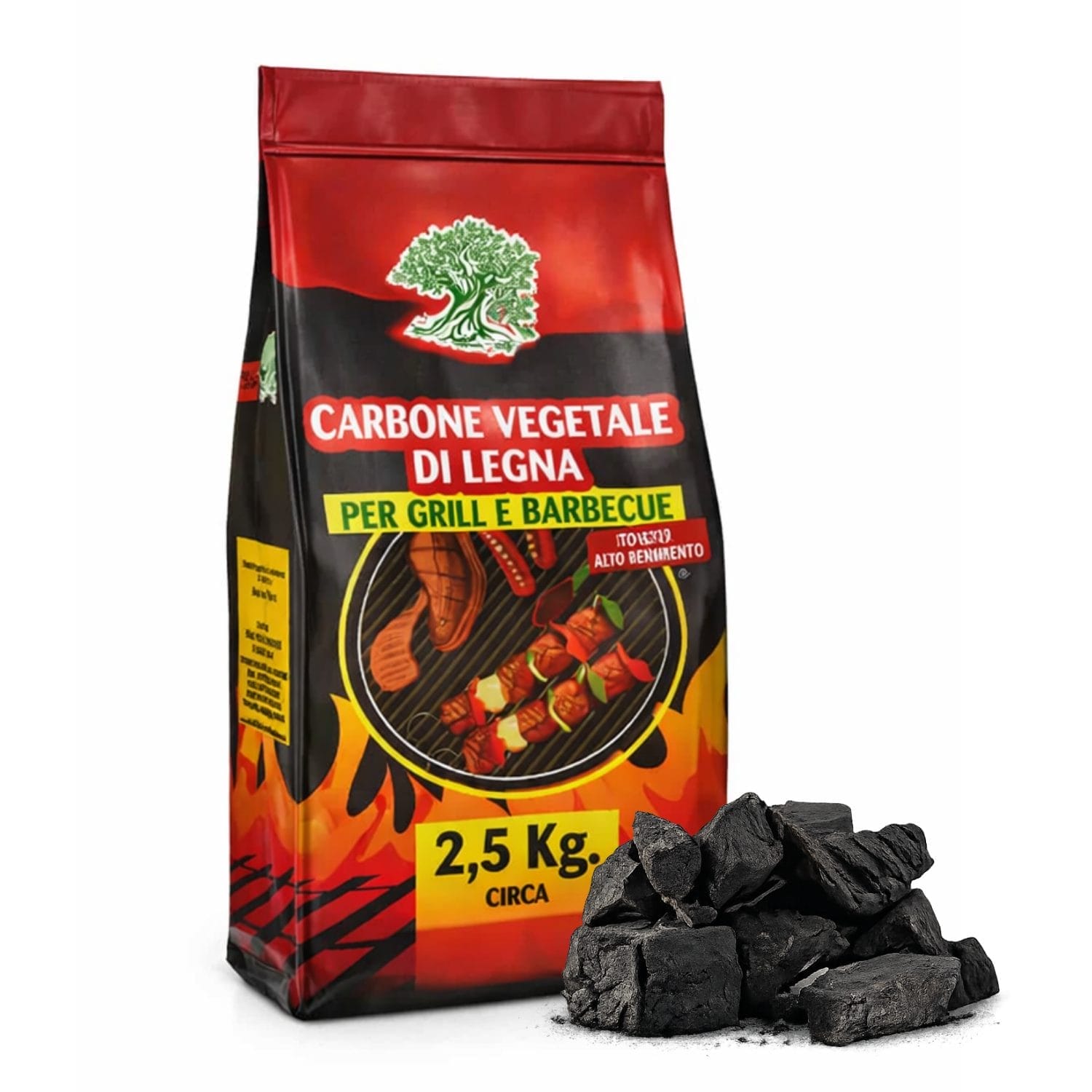 Sacco carbone vegetale di legna 2,2 kg per barbecue e grigliate