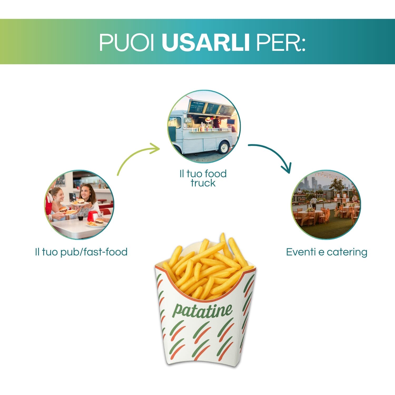 Cartoncini per patatine ideali per pub fast food food truck eventi e catering