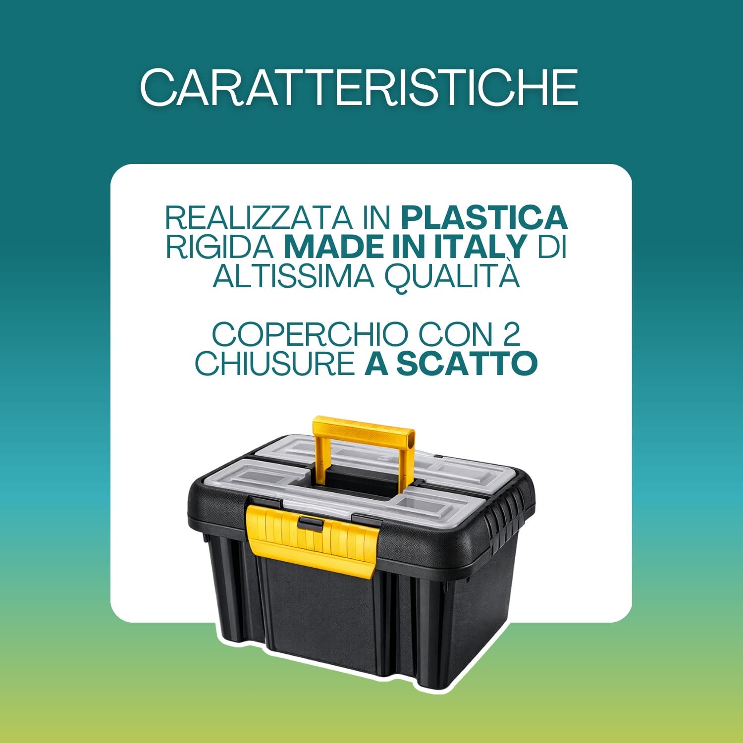 Cassetta attrezzi in plastica rigida Made in Italy con chiusure a scatto