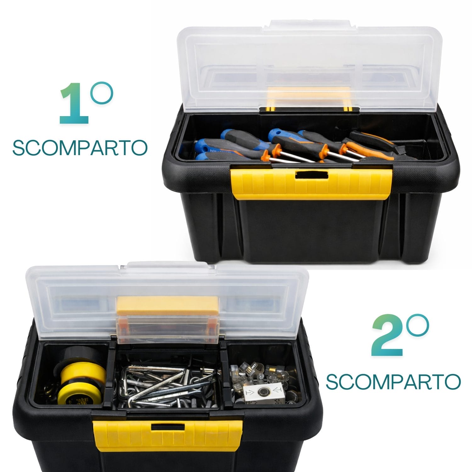 cassetta attrezzi piccola scomparti Cassetta attrezzi 10L con doppio scomparto interno e coperchio trasparente