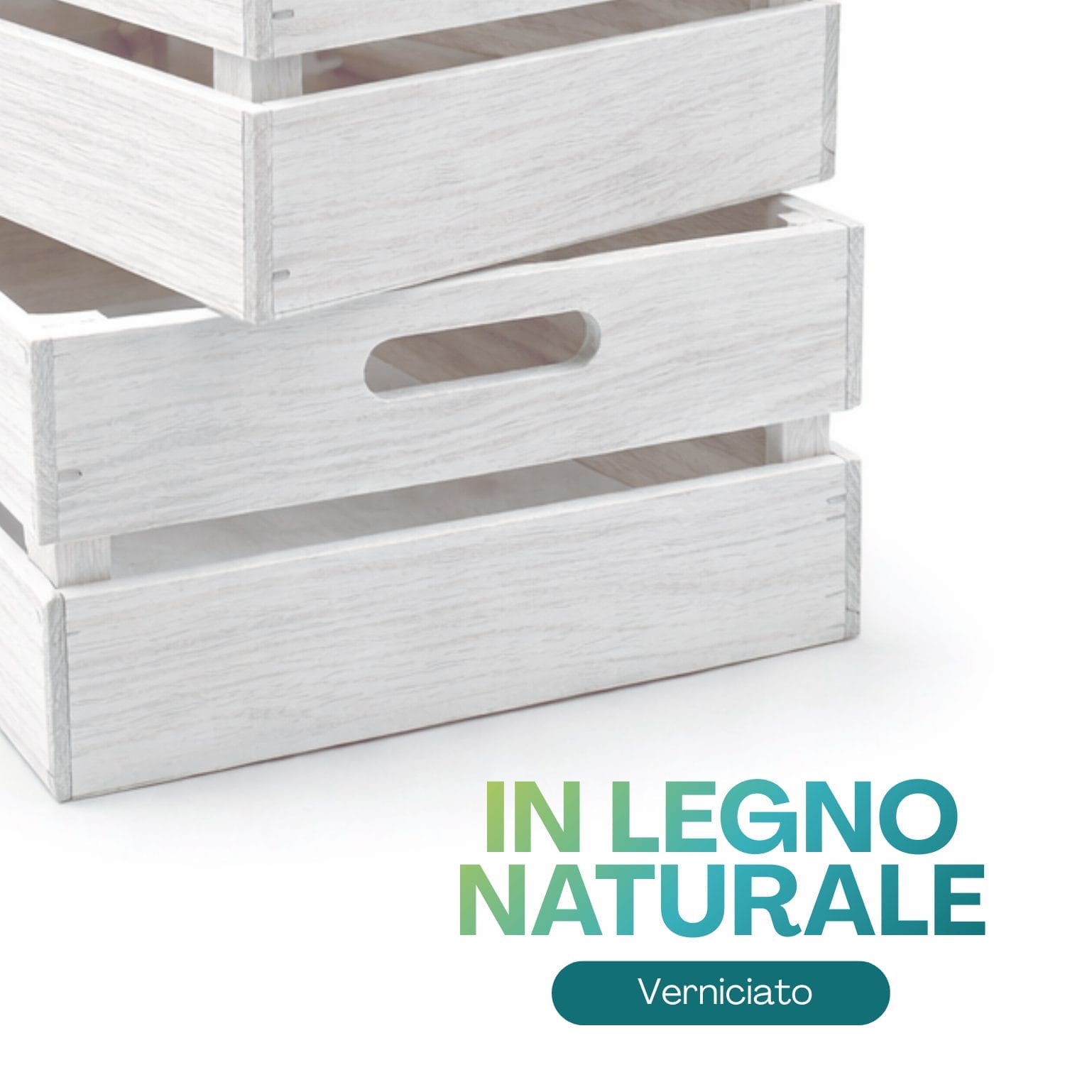 Set cassette in legno naturale bianco verniciato con maniglie laterali