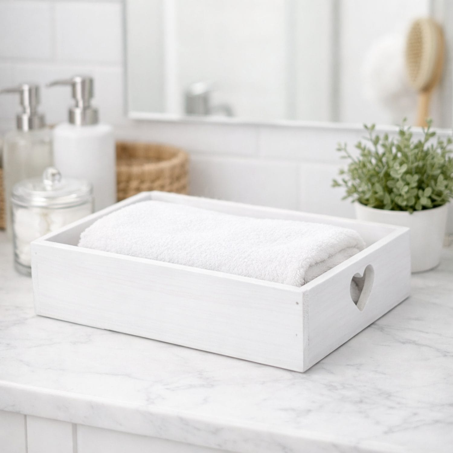 Cassette in legno bianco per bagno con asciugamani organizer casa