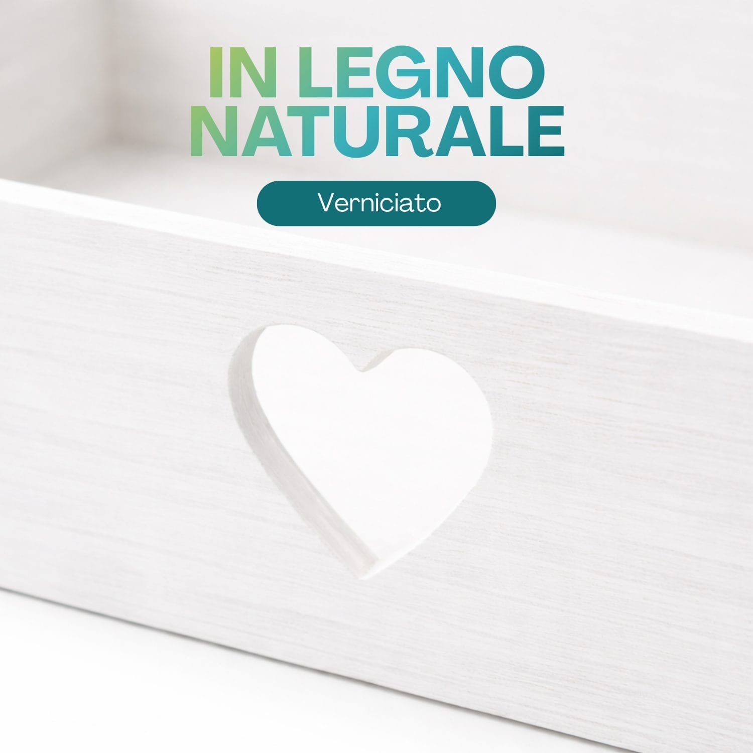 Set cassette in legno naturale bianco verniciato con foro cuore