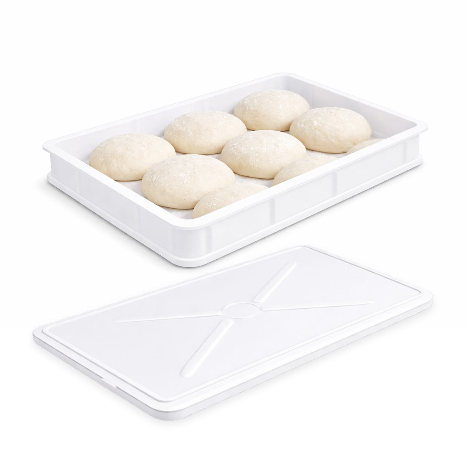 cassetta pizza per impasto con coperchio rimovibile in plastica alimentare bianca