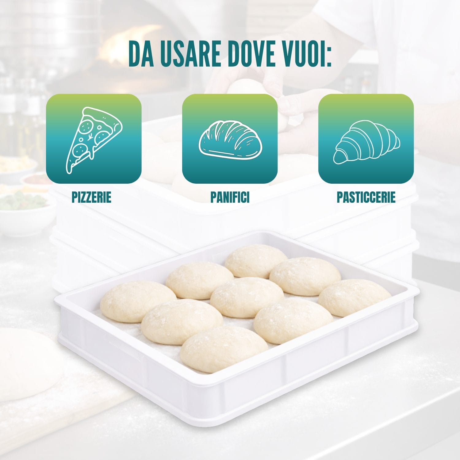 cassetta pizza per impasto utilizzabile in pizzerie panifici e pasticcerie