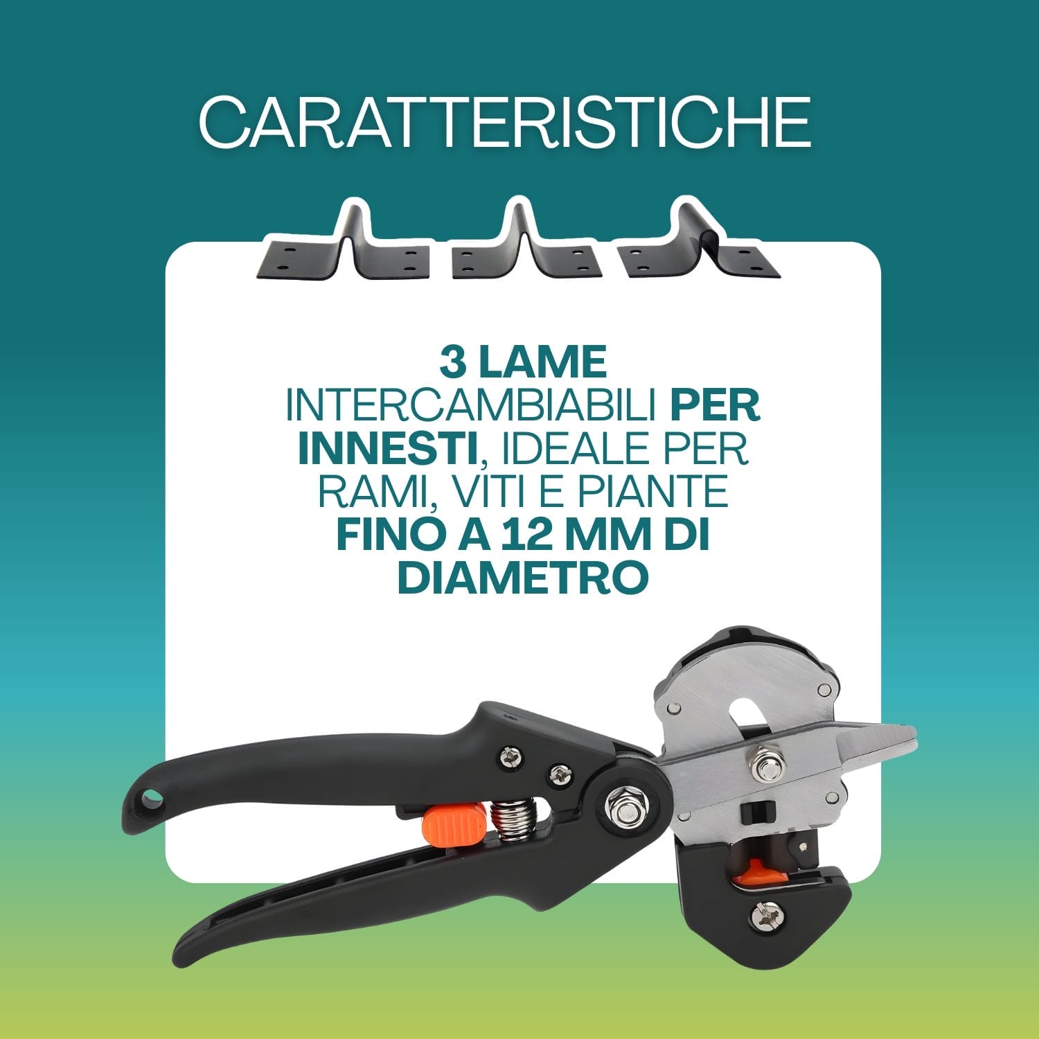 Cesoia da innesto con 3 lame intercambiabili per rami, viti e piante fino a 12 mm
