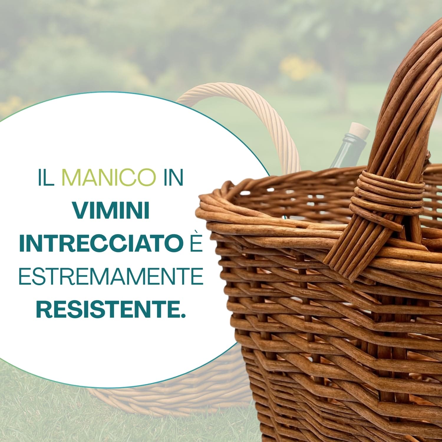 Manico intrecciato in vimini resistente e robusto