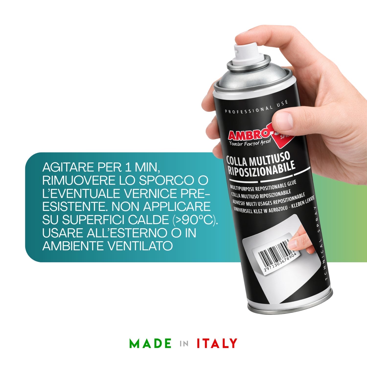 colla spray uso Colla spray AMBRO-SOL istruzioni uso agitare e applicare su superfici