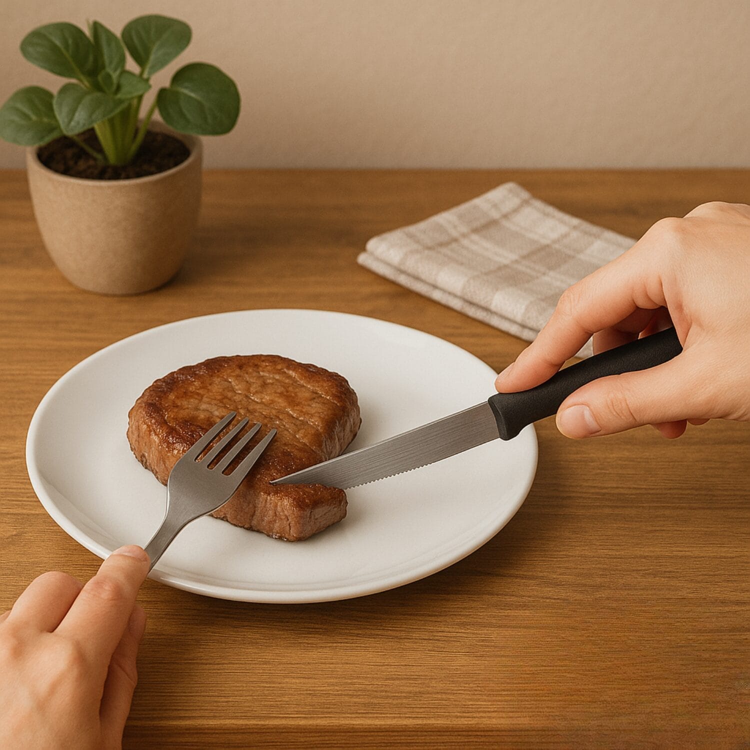 Coltello da carne punta tonda seghettata inox con manico ergonomico nero