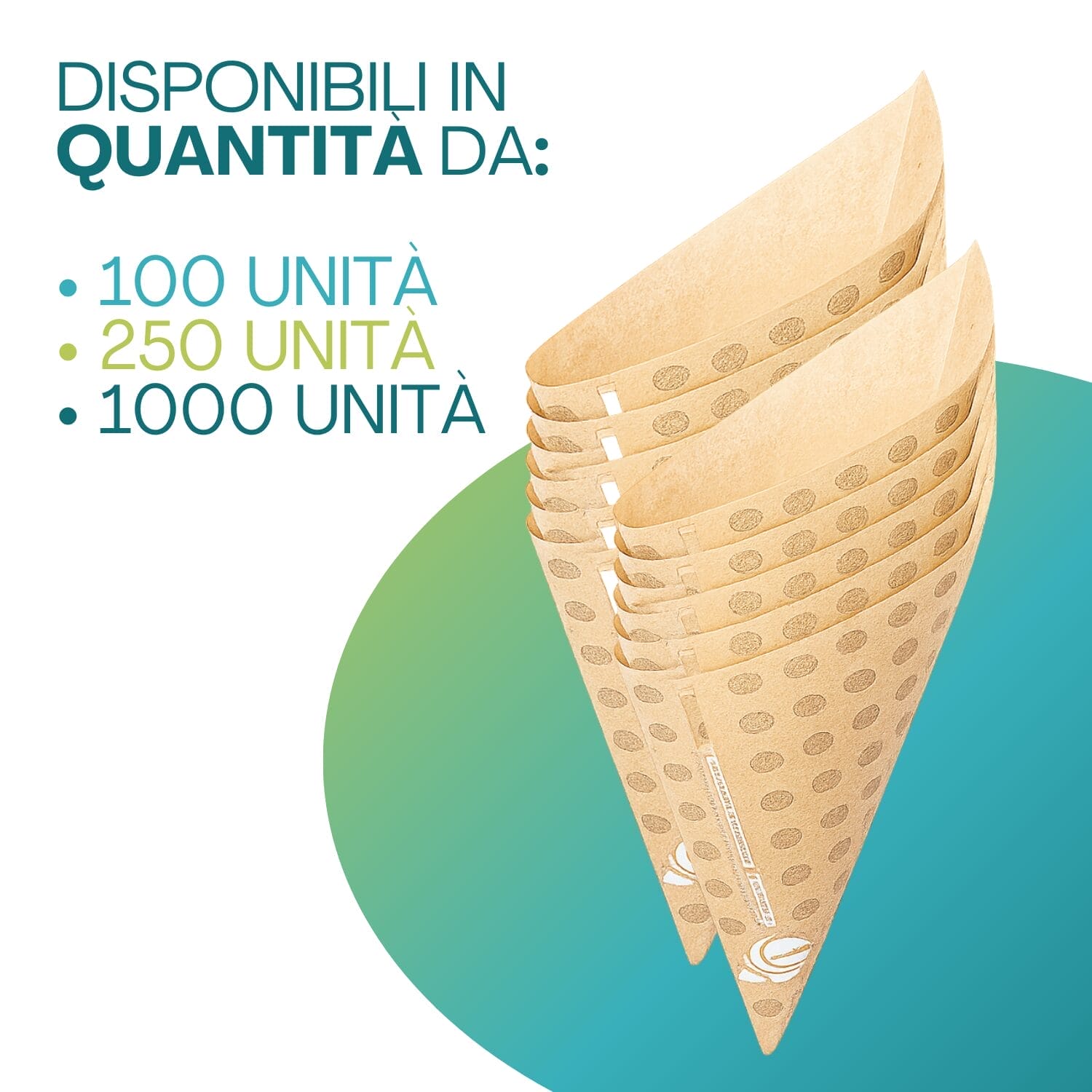 Coni in carta per fritti disponibili in confezioni da 100 250 o 1000 unità