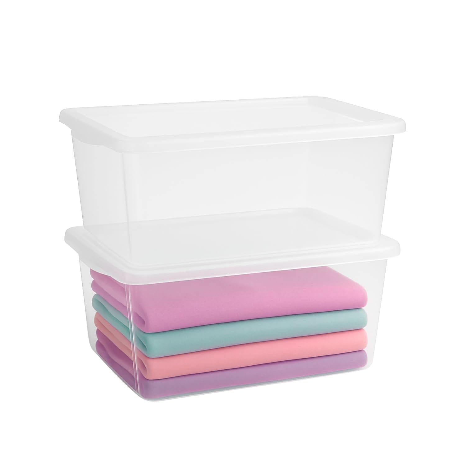 Contenitore trasparente 42 litri con coperchio bianco per organizzare vestiti