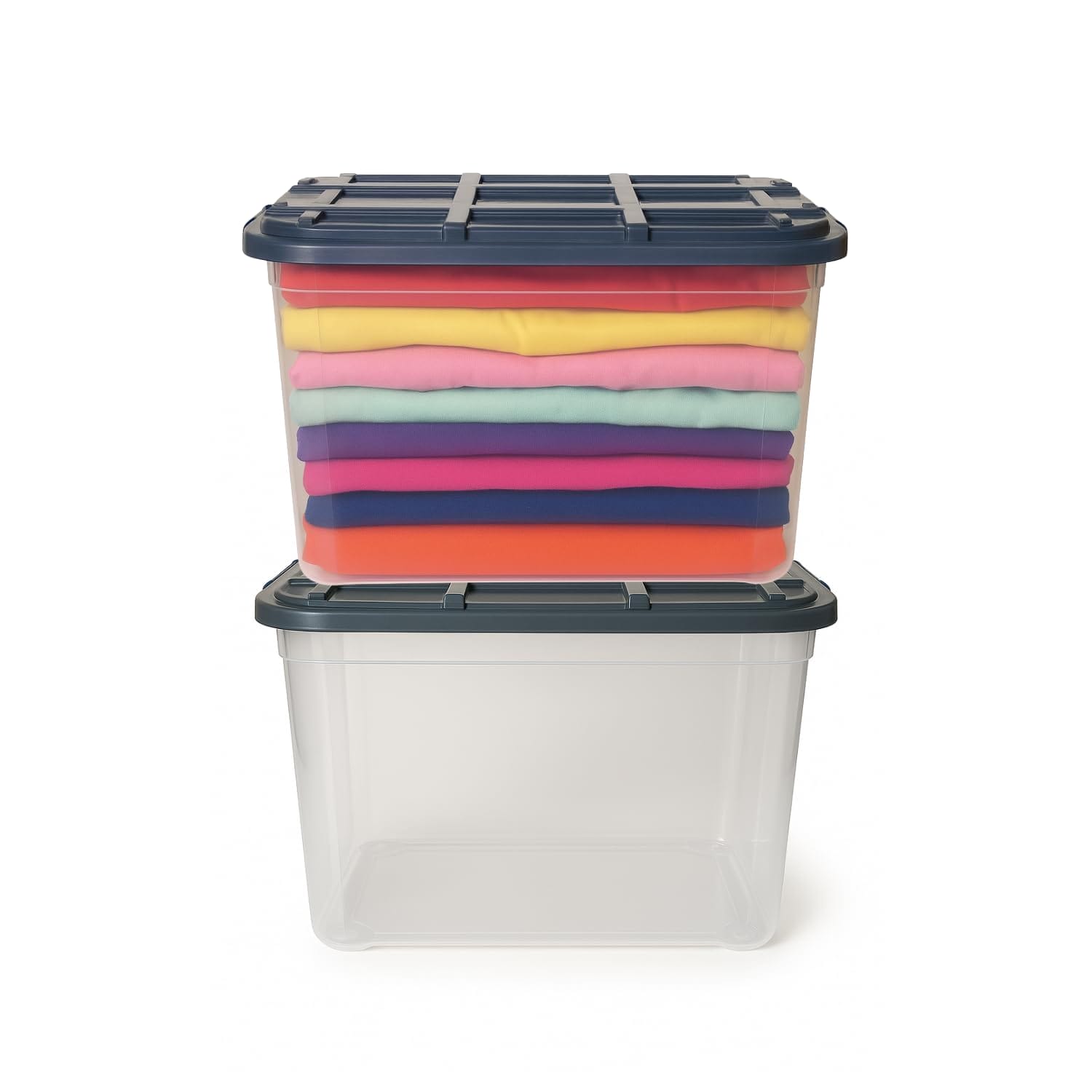 Contenitore grande 59 litri in plastica trasparente con coperchio grigio