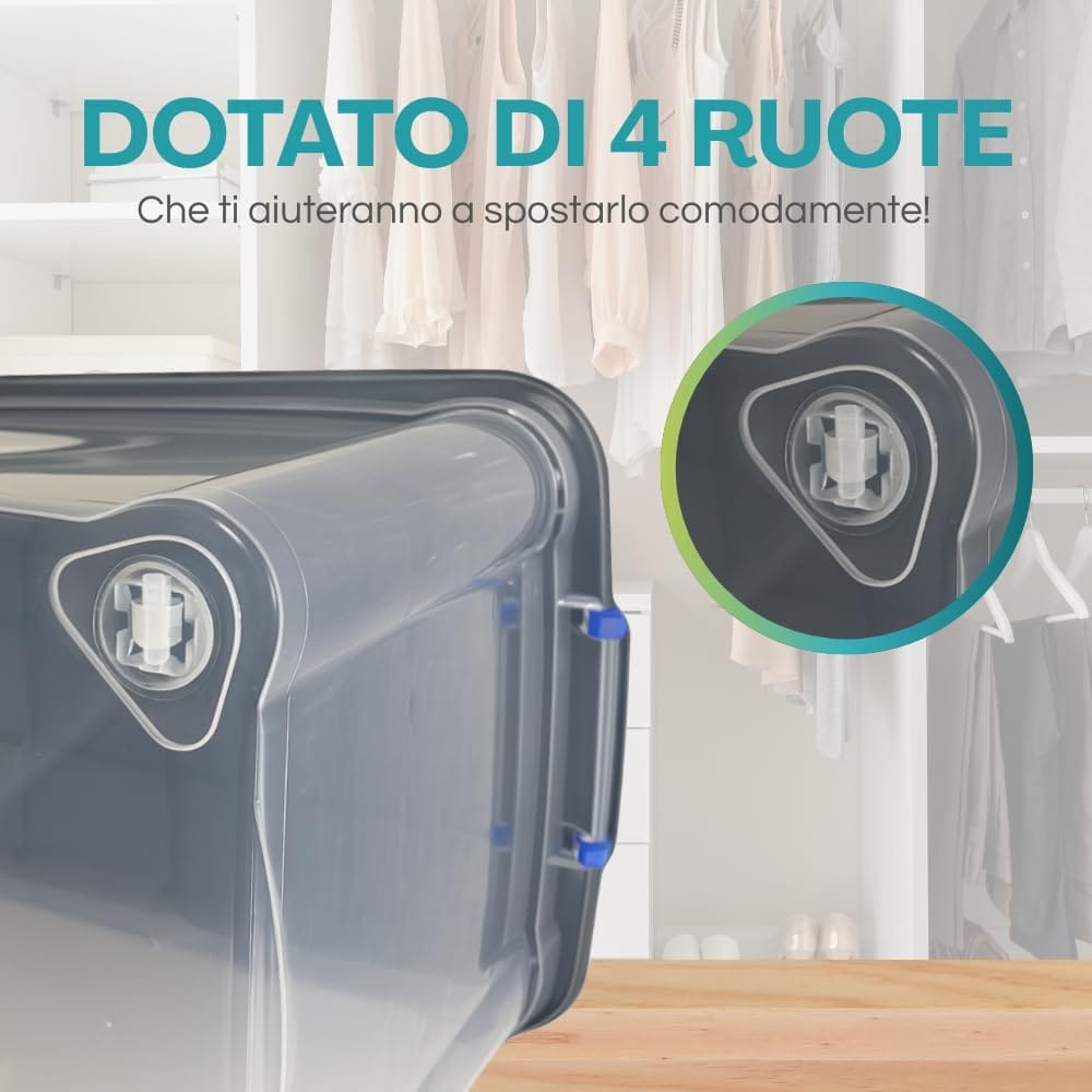 Contenitore 59 litri con 4 ruote per spostamento facile e pratico