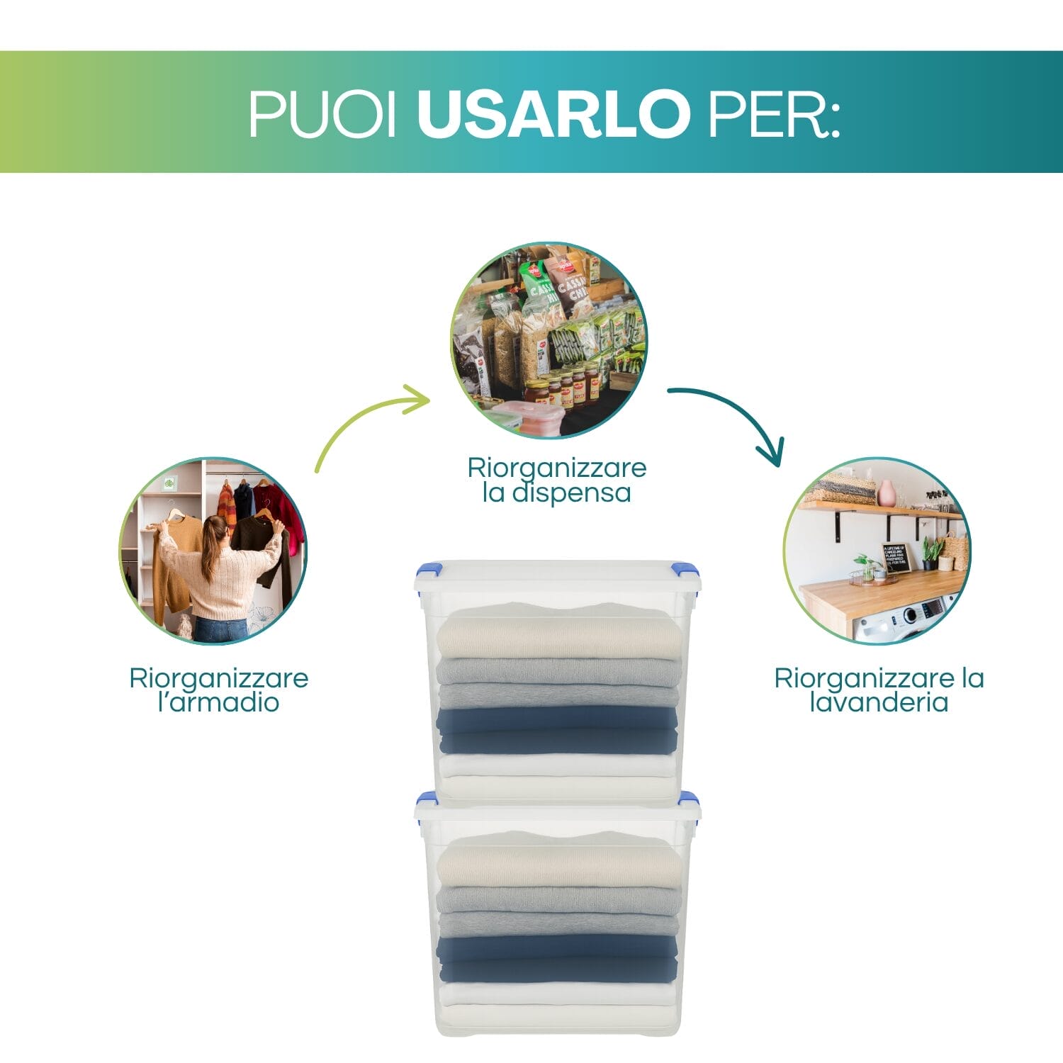 Contenitore da 65 litri da utilizzare in lavanderia dispensa o armadio