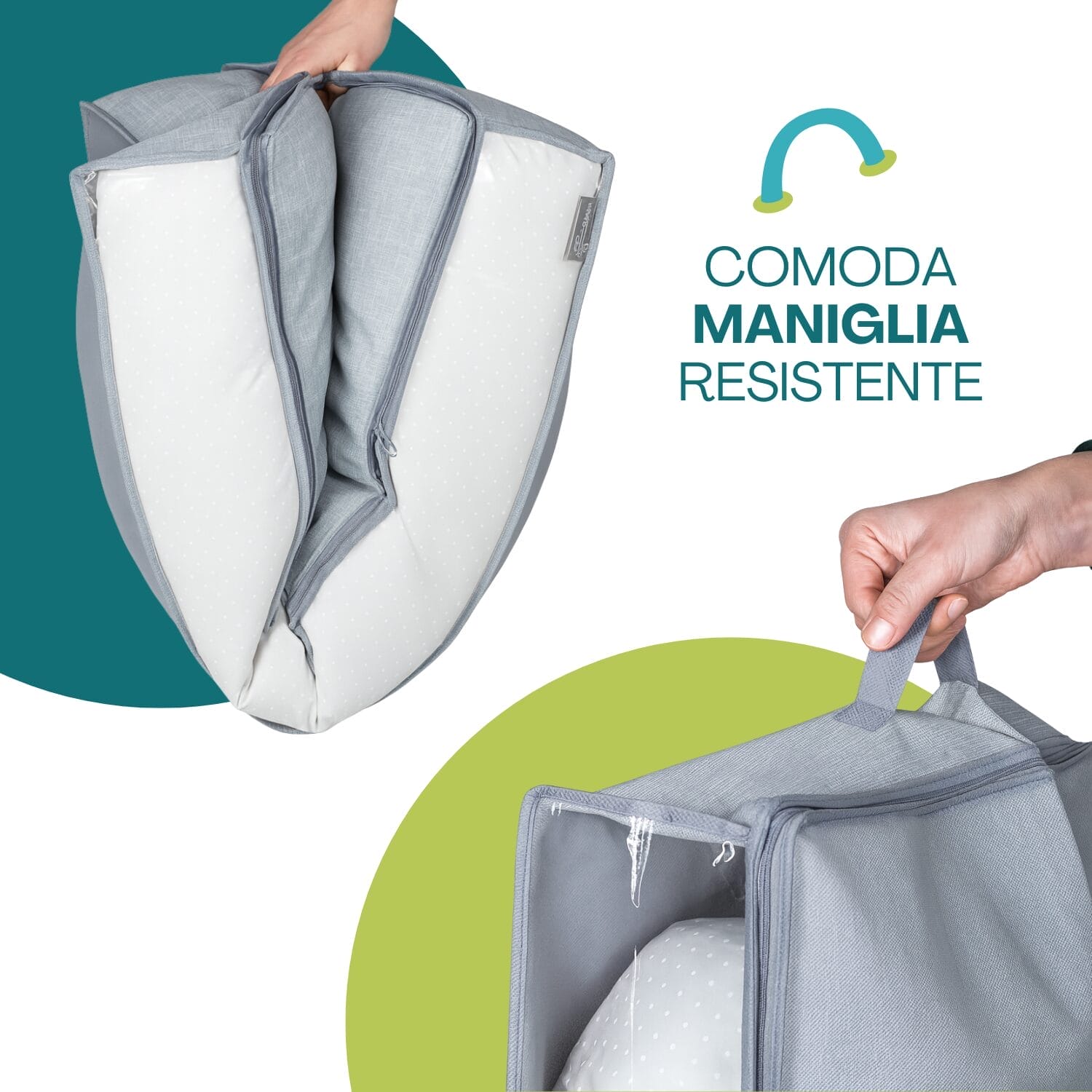 Contenitore per piumoni con maniglia resistente per trasporto facile