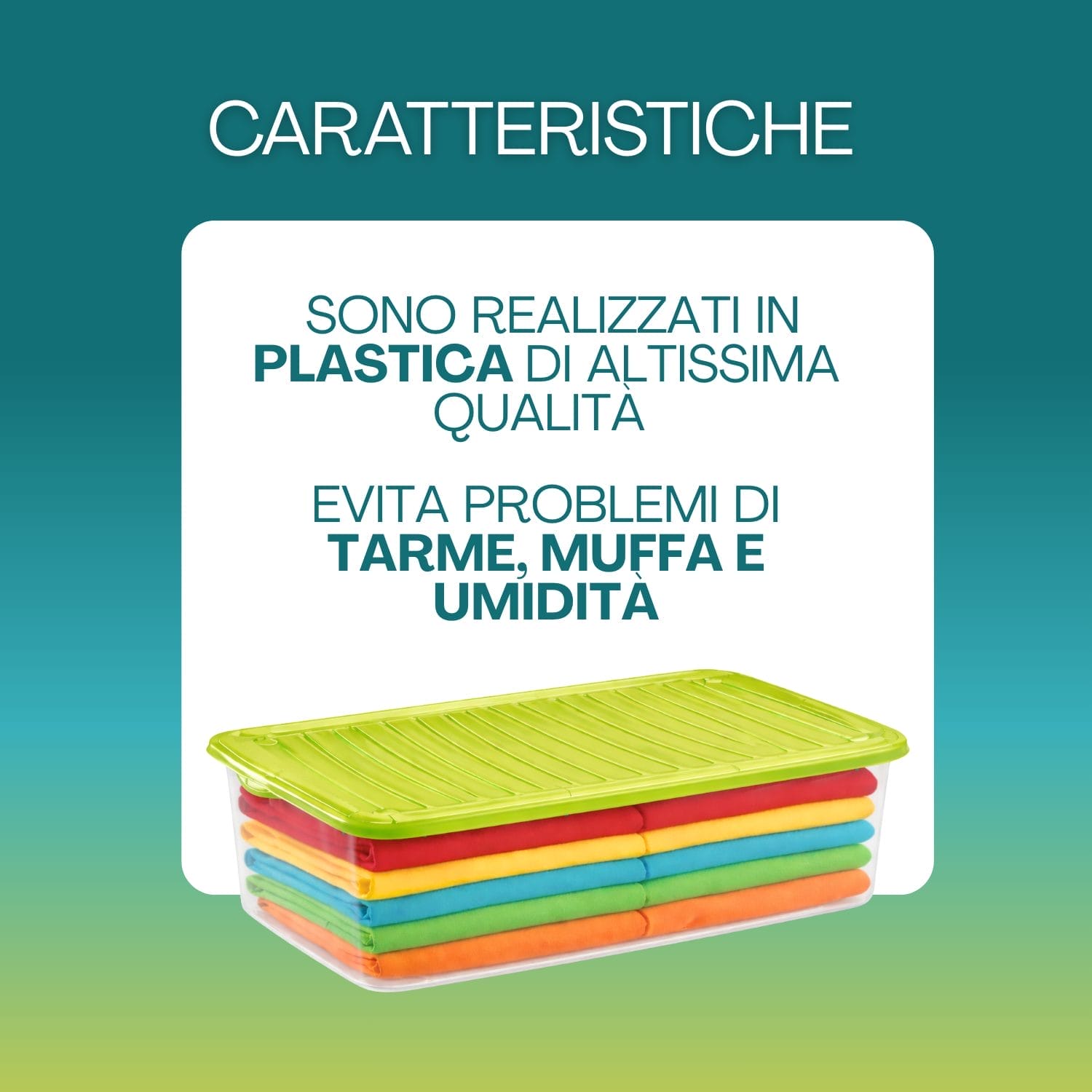 Contenitore in plastica 27 litri con coperchio verde, ideale per biancheria e cambio stagione