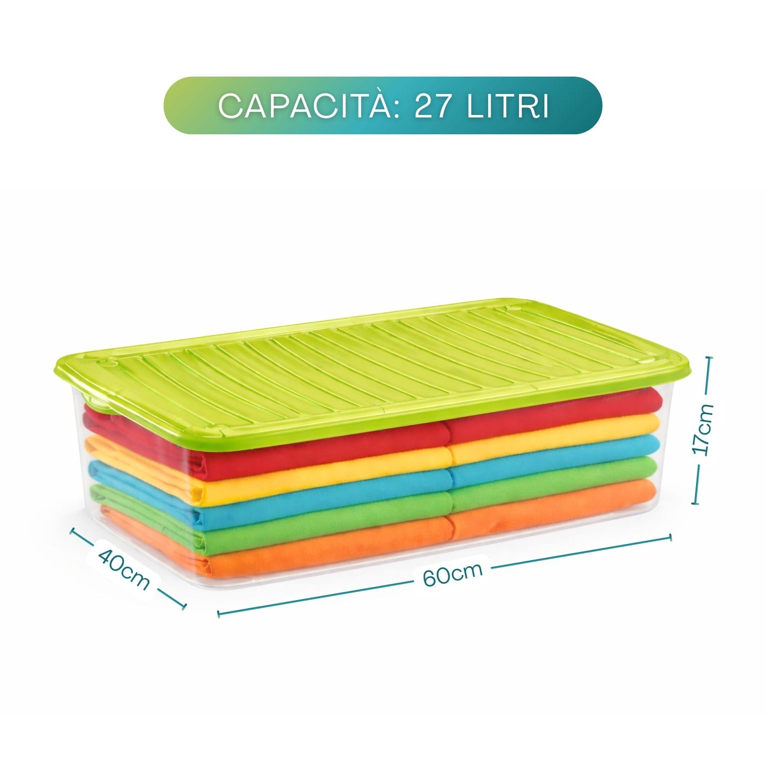 Contenitore plastica 60x40x17 cm con coperchio verde, anti umidità