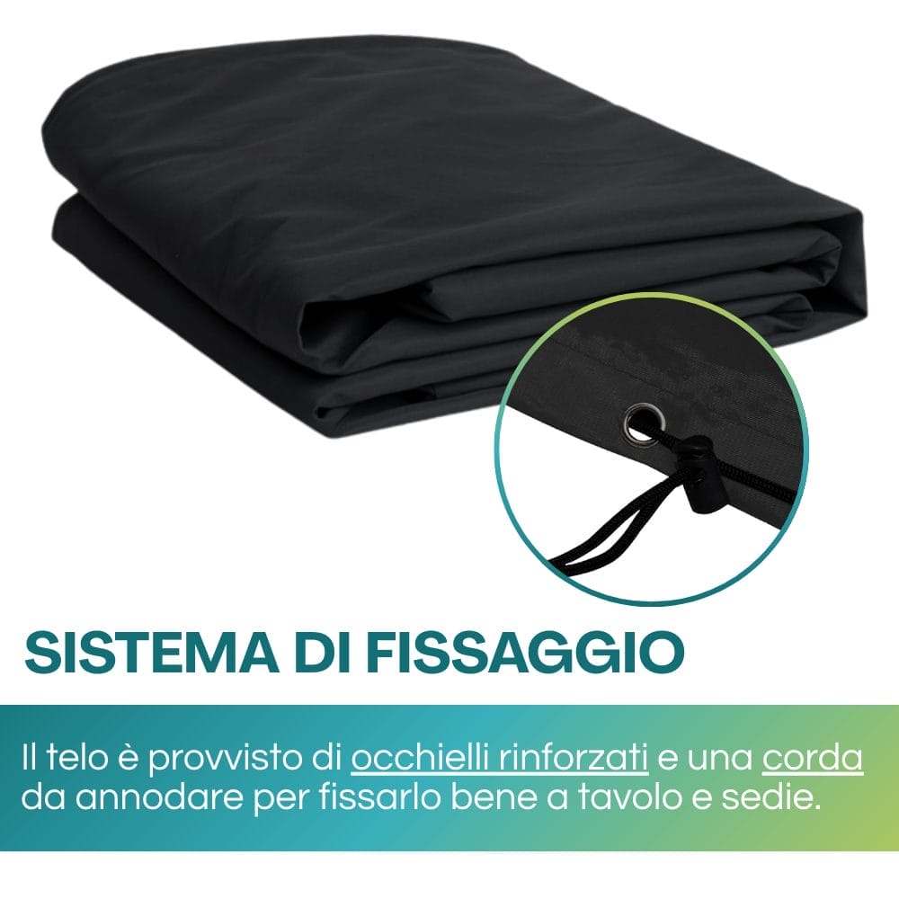 copertura per tavolo e 4 sedie fissaggio Sistema di fissaggio con occhielli rinforzati e corda per copertura tavolo esterno