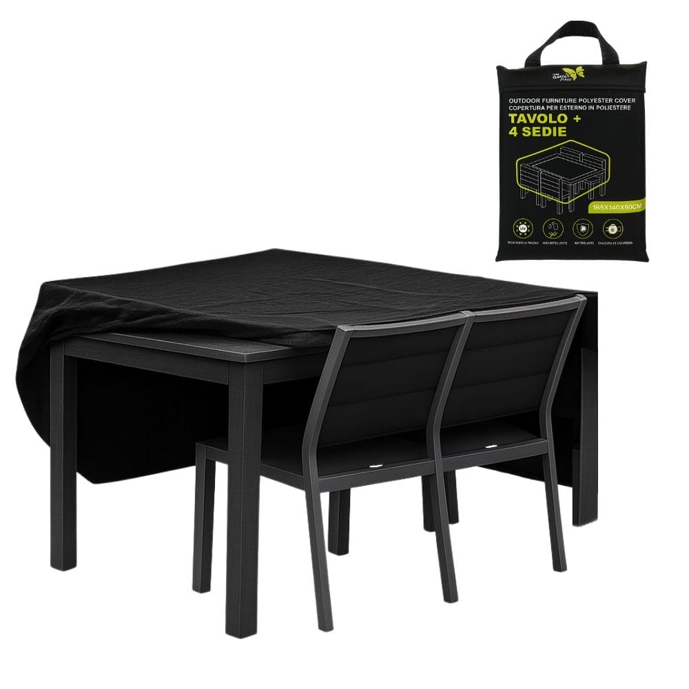 Telo protettivo nero per tavolo e 4 sedie da giardino in poliestere resistente