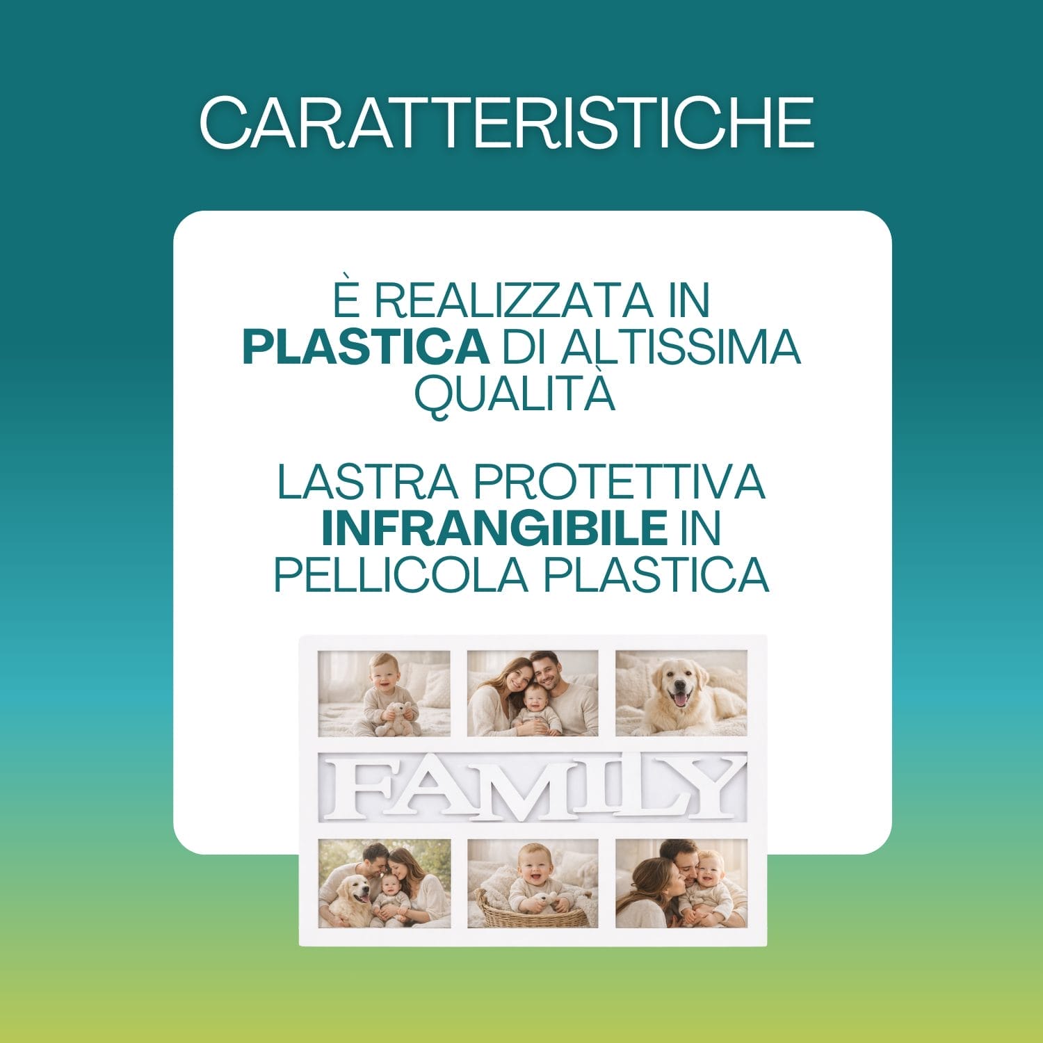 Cornice portafoto FAMILY in plastica di alta qualità con lastra protettiva
