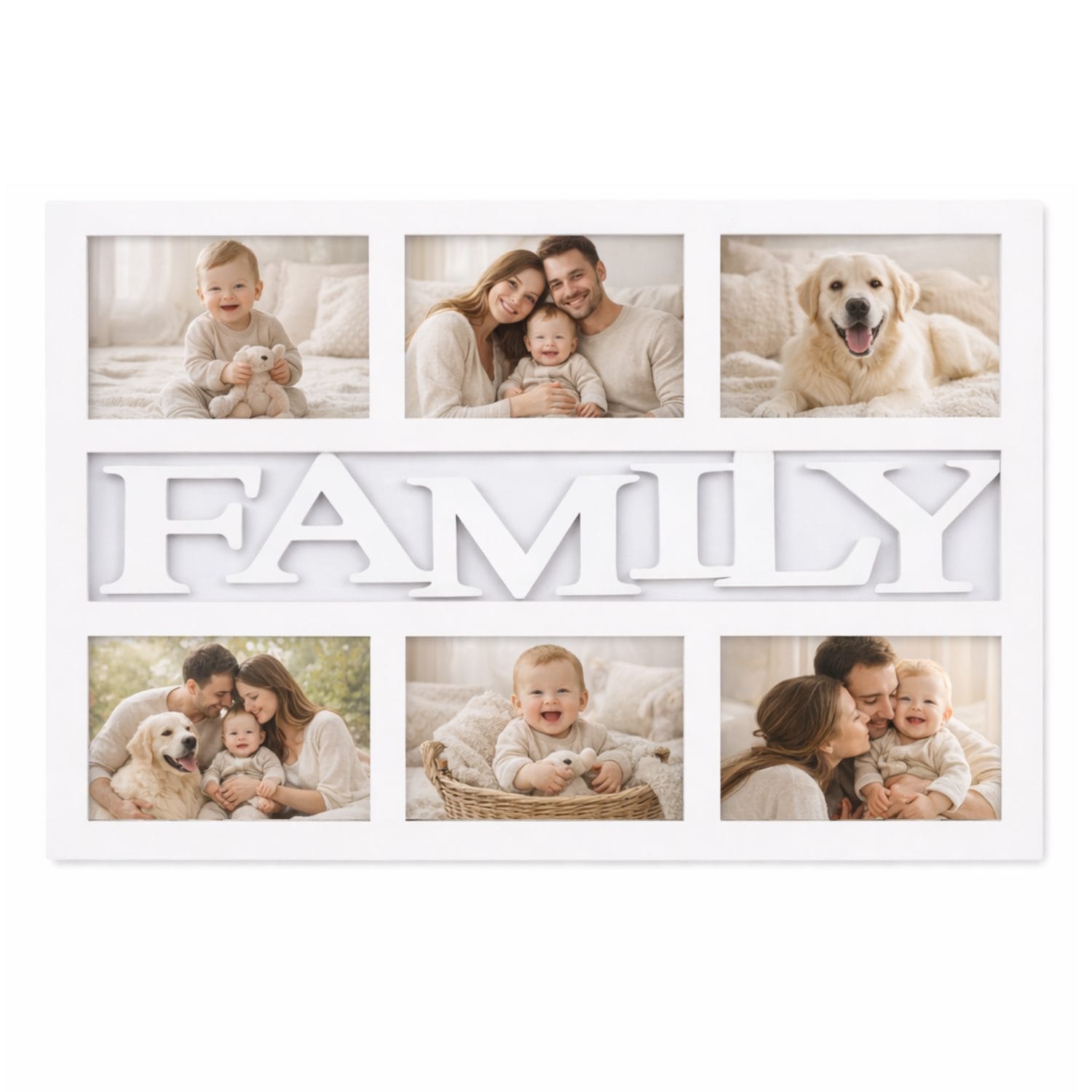 Cornice FAMILY multifoto bianca con 6 foto orizzontali da parete