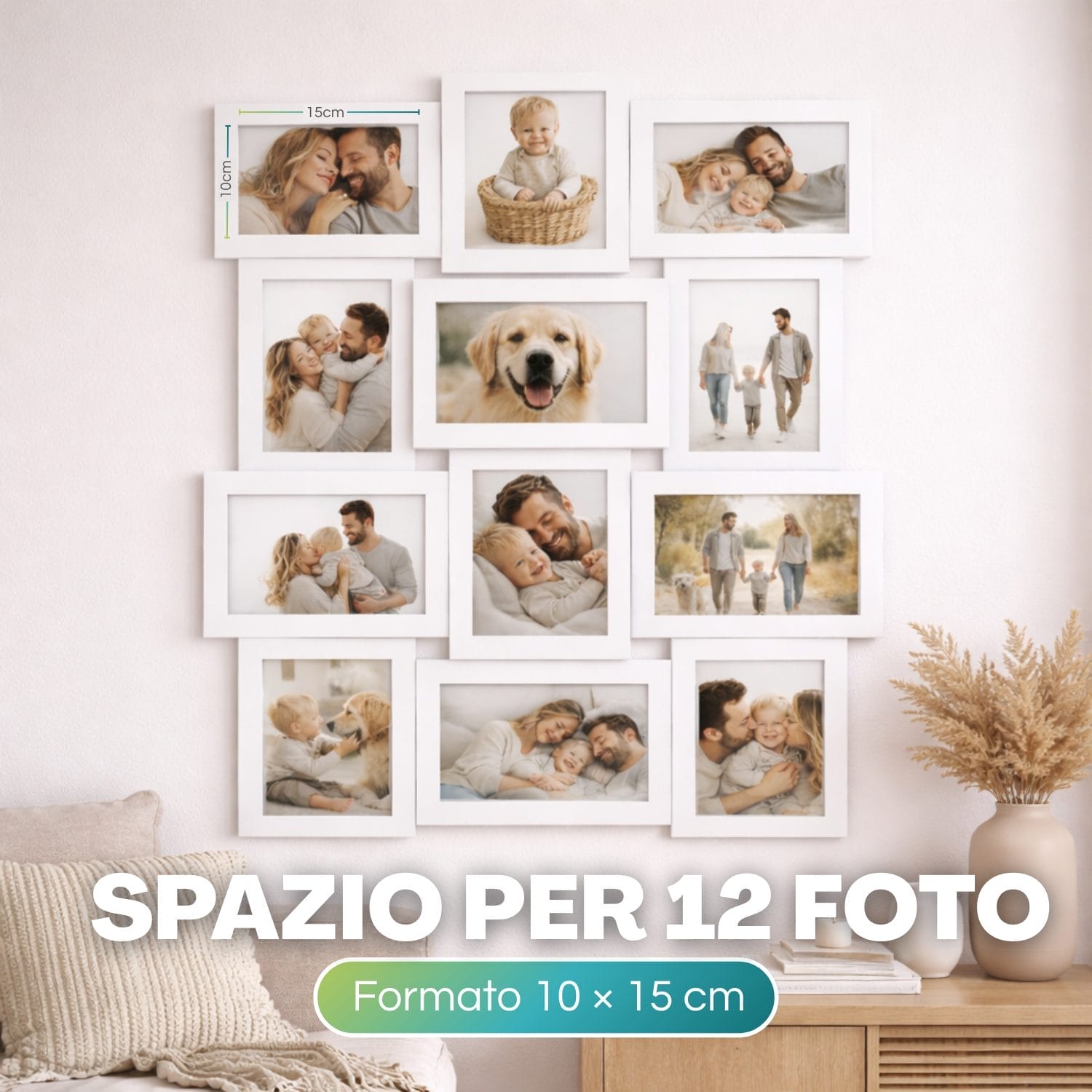 Cornice multifoto con spazio per 12 foto formato 10x15 cm