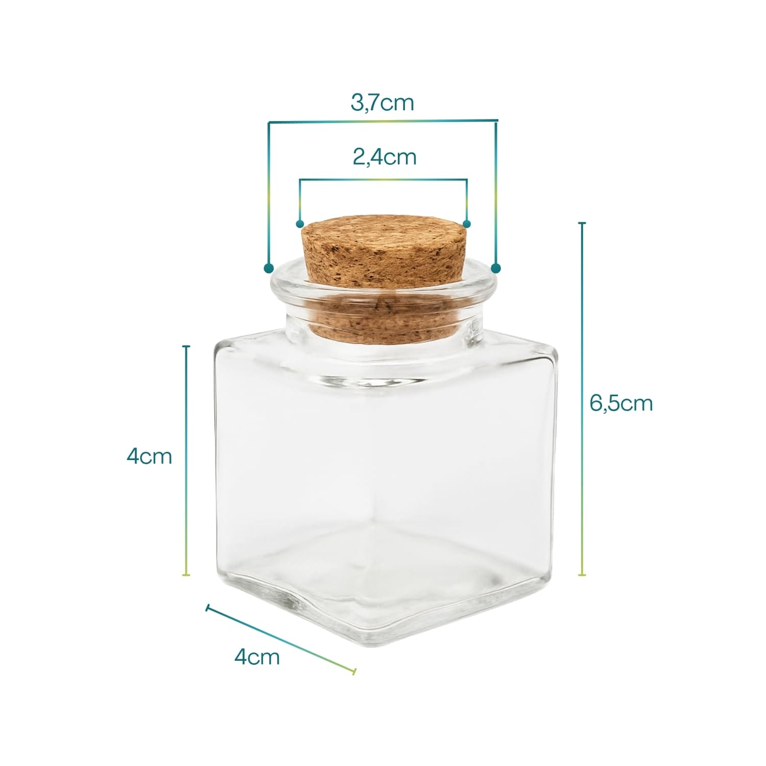 Misure barattolo bomboniera vetro 6,5x4 cm con tappo sughero 3,7 cm