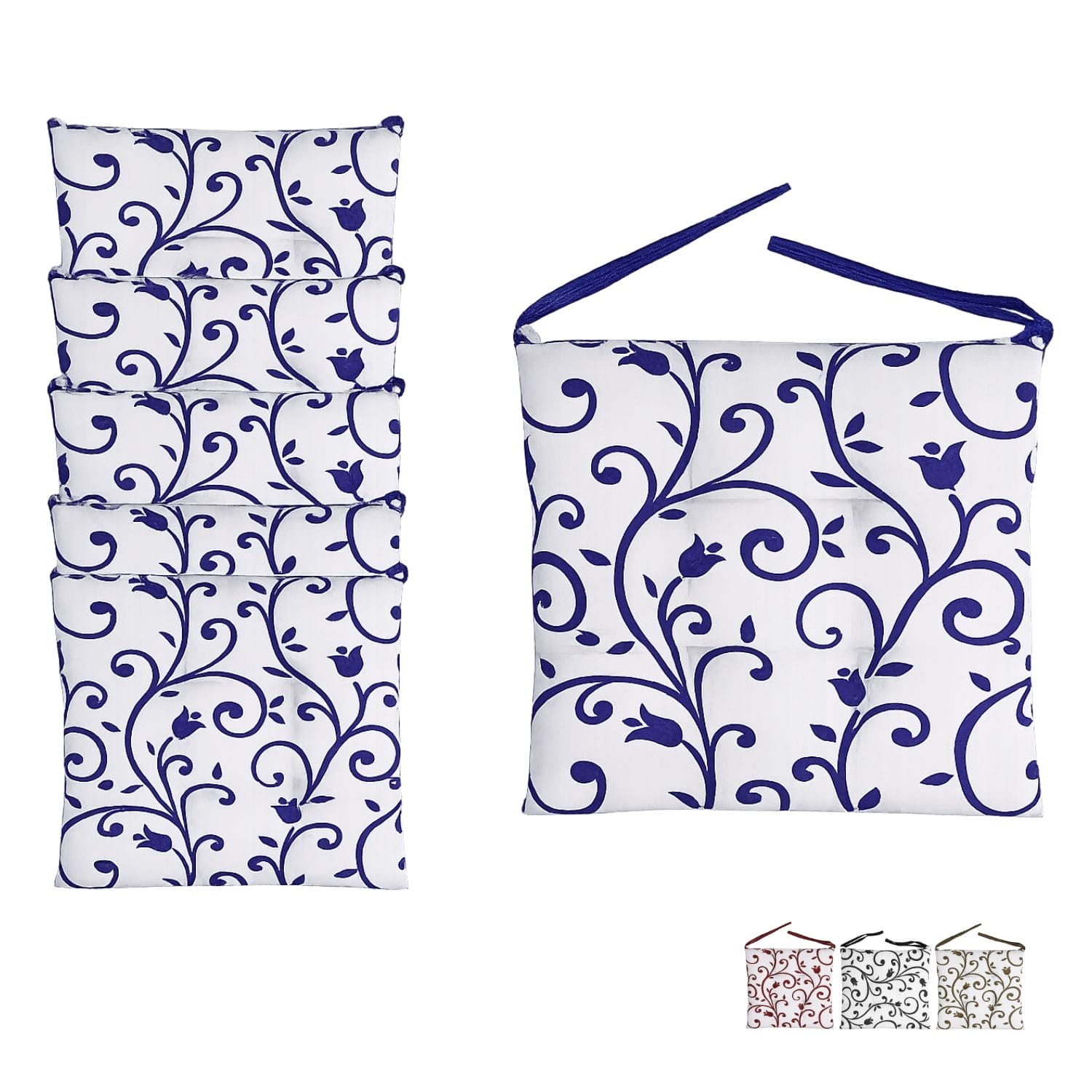 Cuscini coprisedia 40x40 cm set da 6 con stampa fiori decorativa e pratici lacci di fissaggio