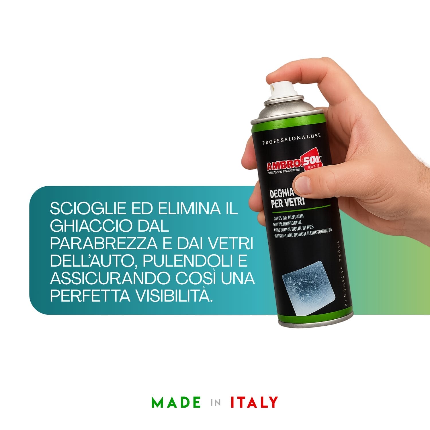 Spray deghiacciante Ambro-Sol 250 ml Made in Italy per vetri auto e parabrezza