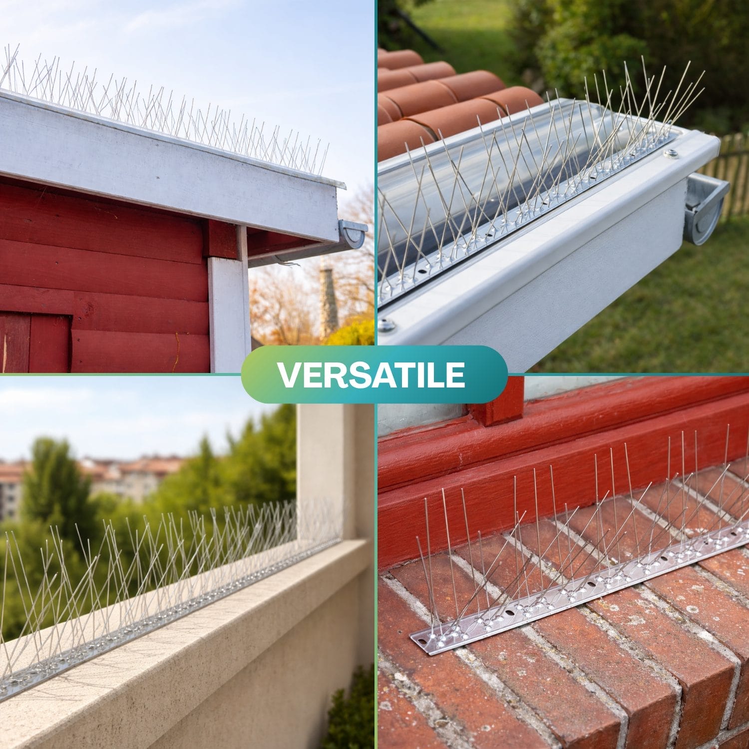 Dissuasori uccelli versatili installati su tetti, grondaie e balconi