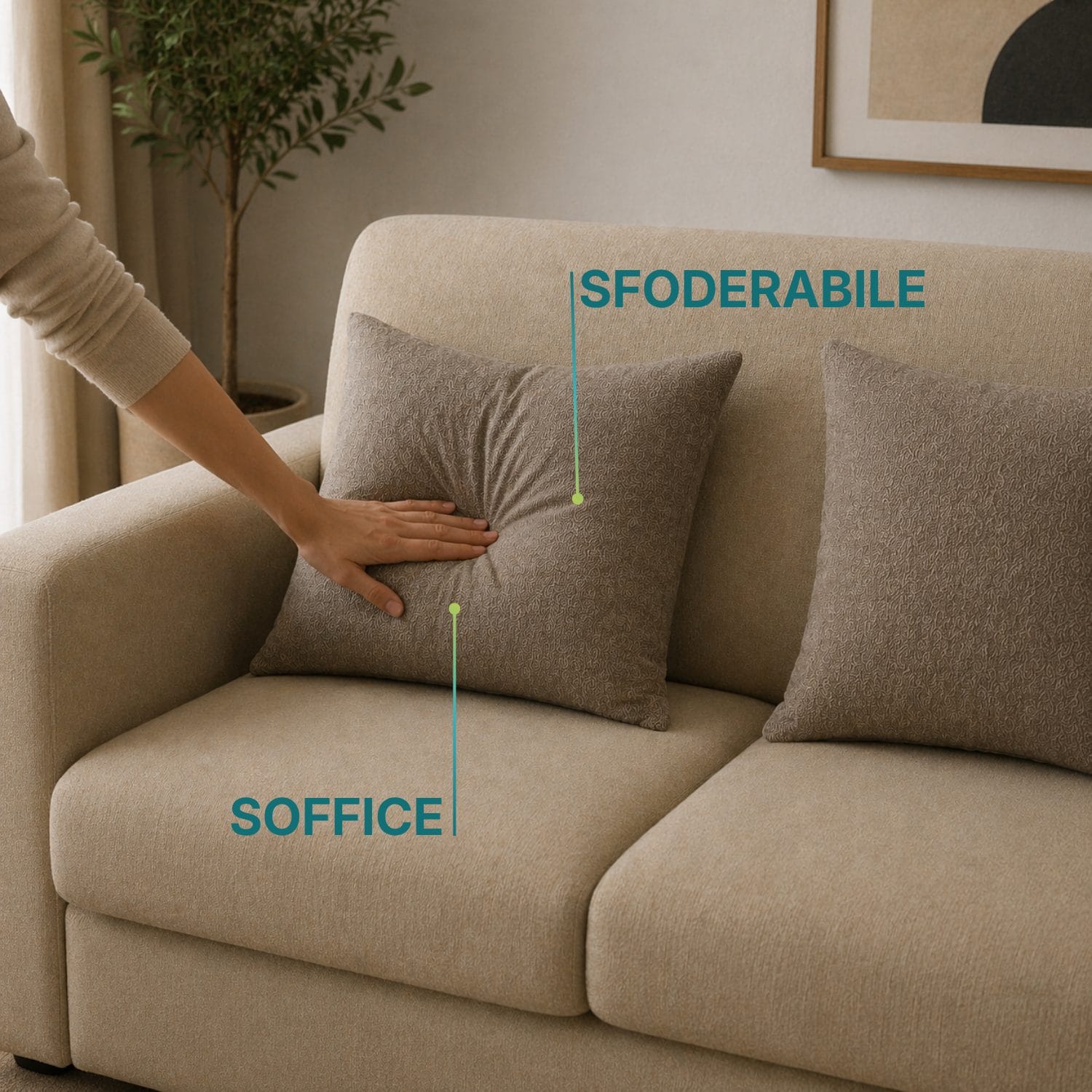 Divano moderno beige con cuscini sfoderabili