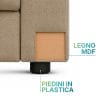 divano beige struttura Dettaglio divano con struttura in legno MDF e piedini in plastica neri