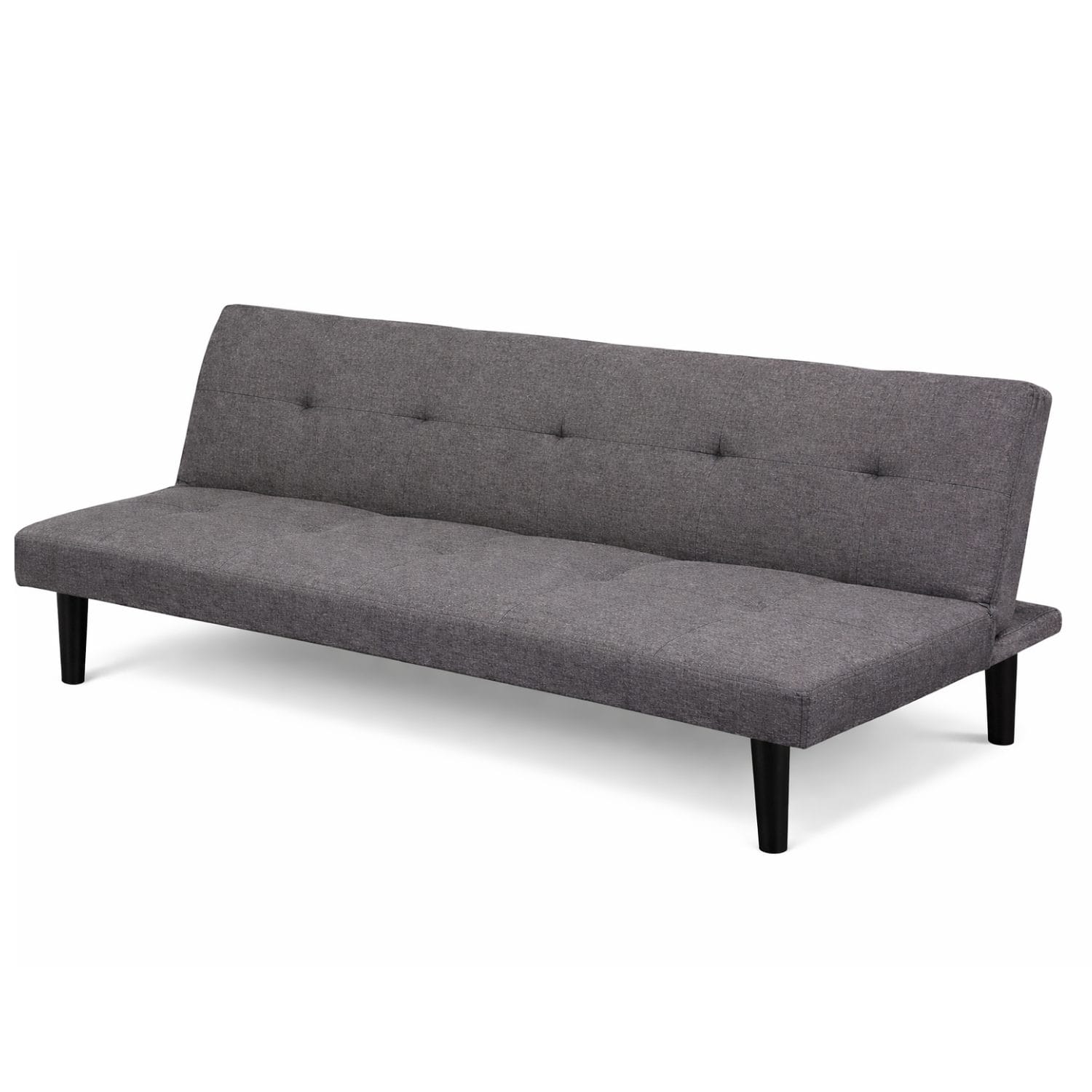 Divano letto in tessuto grigio dal design moderno, compatto e salvaspazio, perfetto per ambienti piccoli