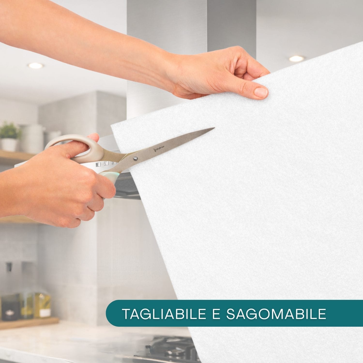 Filtro per cappa bianco tagliabile e sagomabile con forbici