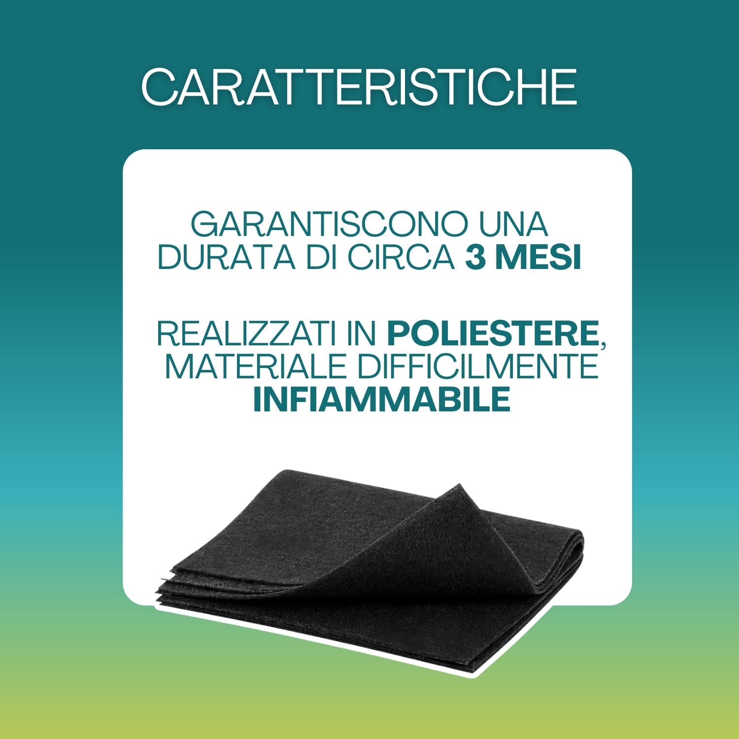 Filtro per cappa nero in poliestere ai carboni attivi con durata circa 3 mesi