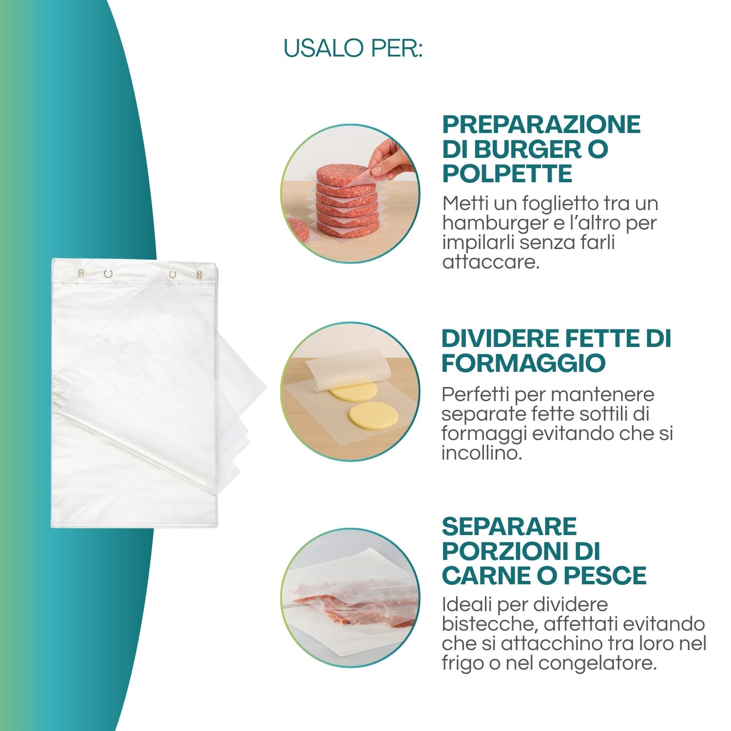 Fogli separatori alimentari per burger, formaggi e carne