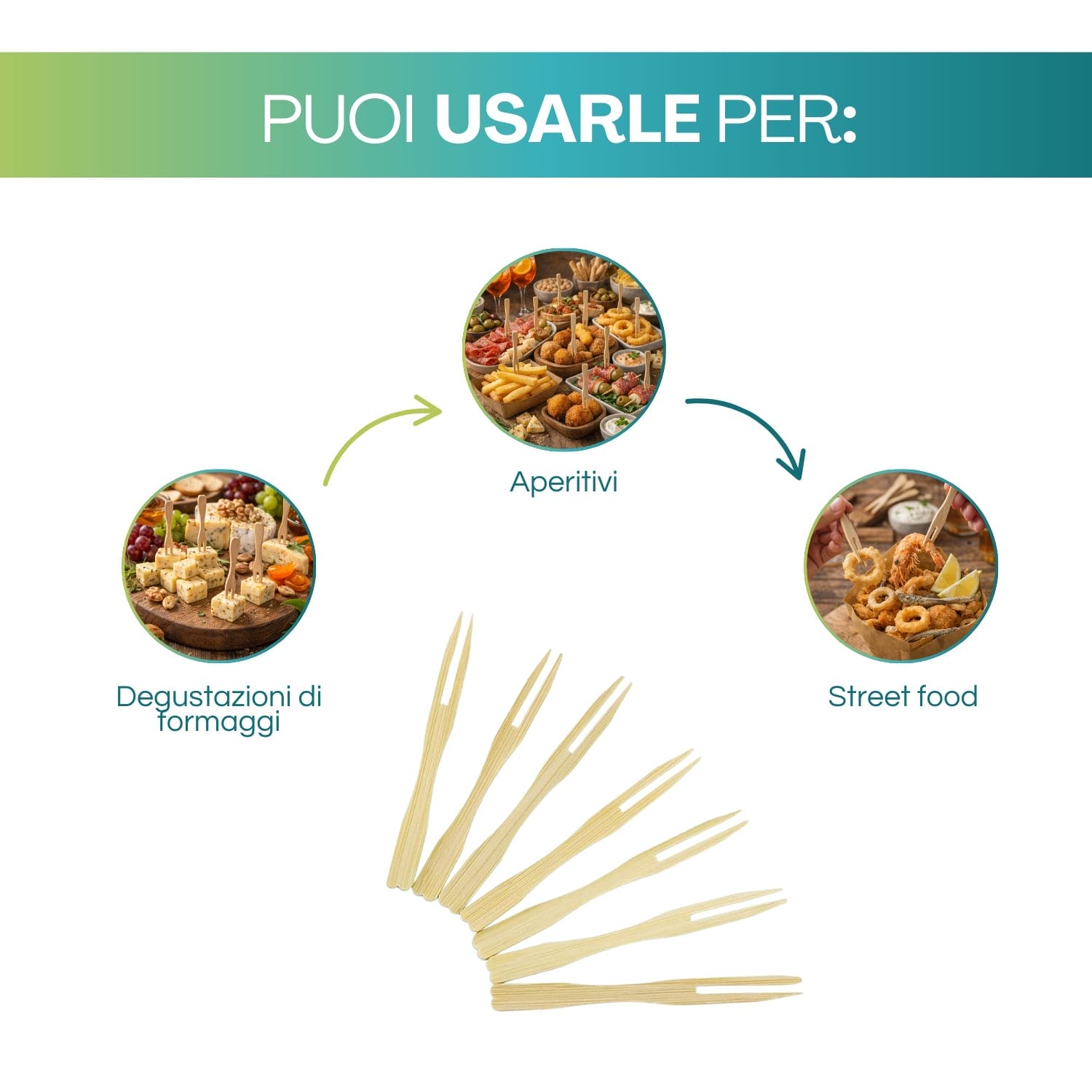 Forchettine in legno per aperitivi street food e degustazioni