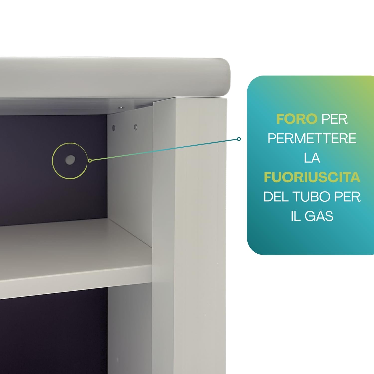 Foro posteriore mobile porta bombola per uscita tubo gas per barbecue o stufa