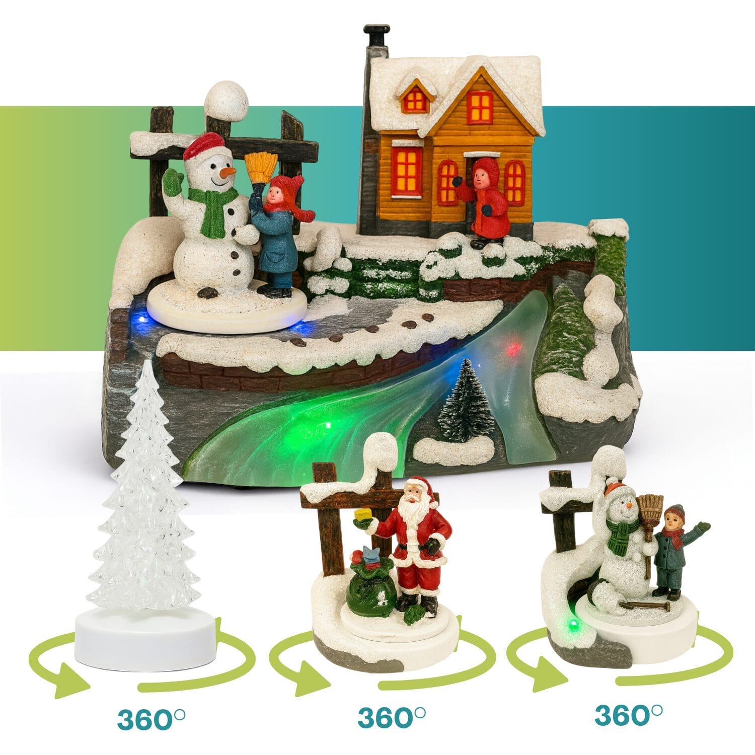 giostrina-villaggio-natale-360 Decorazione natalizia 3 modelli con luci colorate e personaggi rotanti 360°