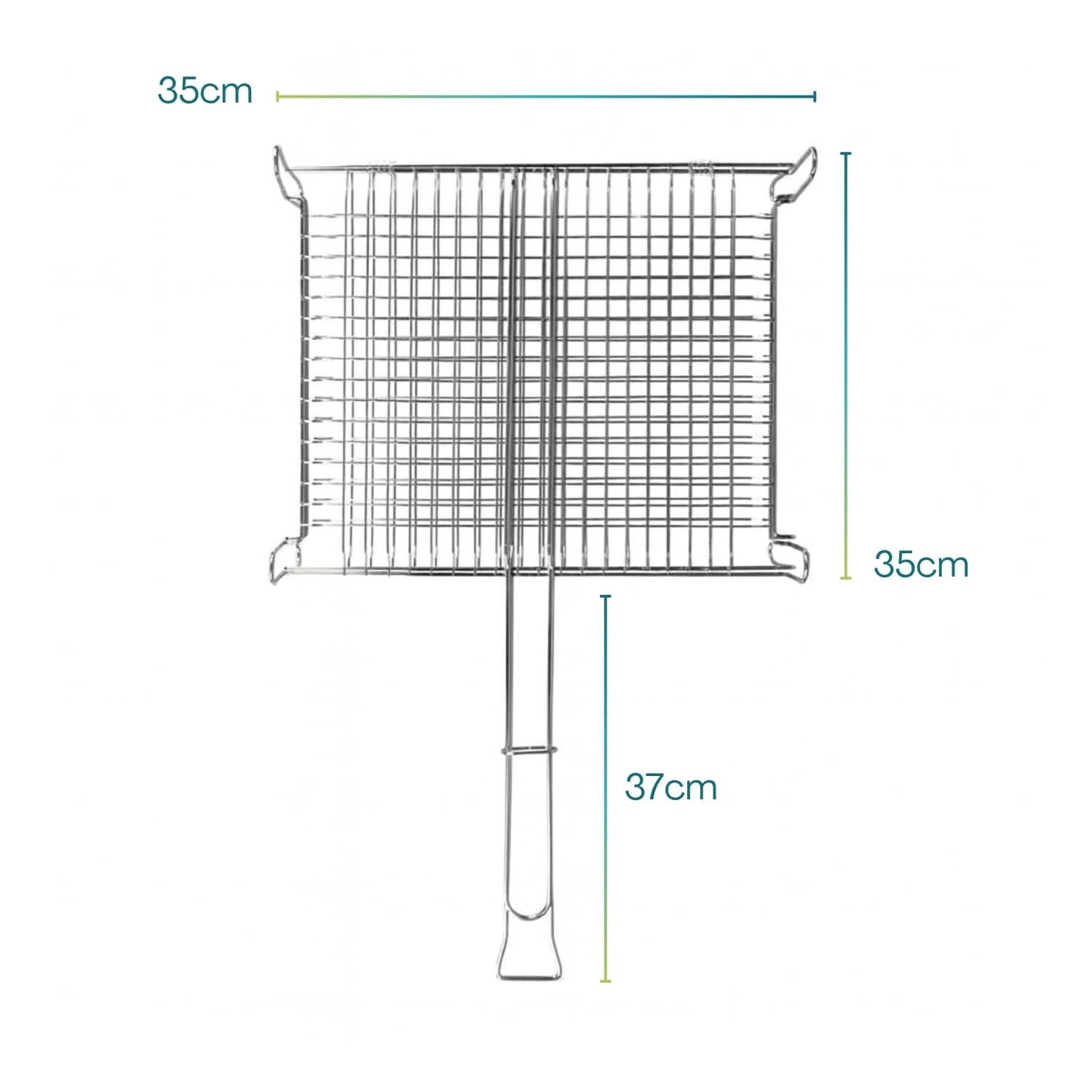 Griglia barbecue con misure: 35x35 cm e manico da 37 cm per uso su braciere