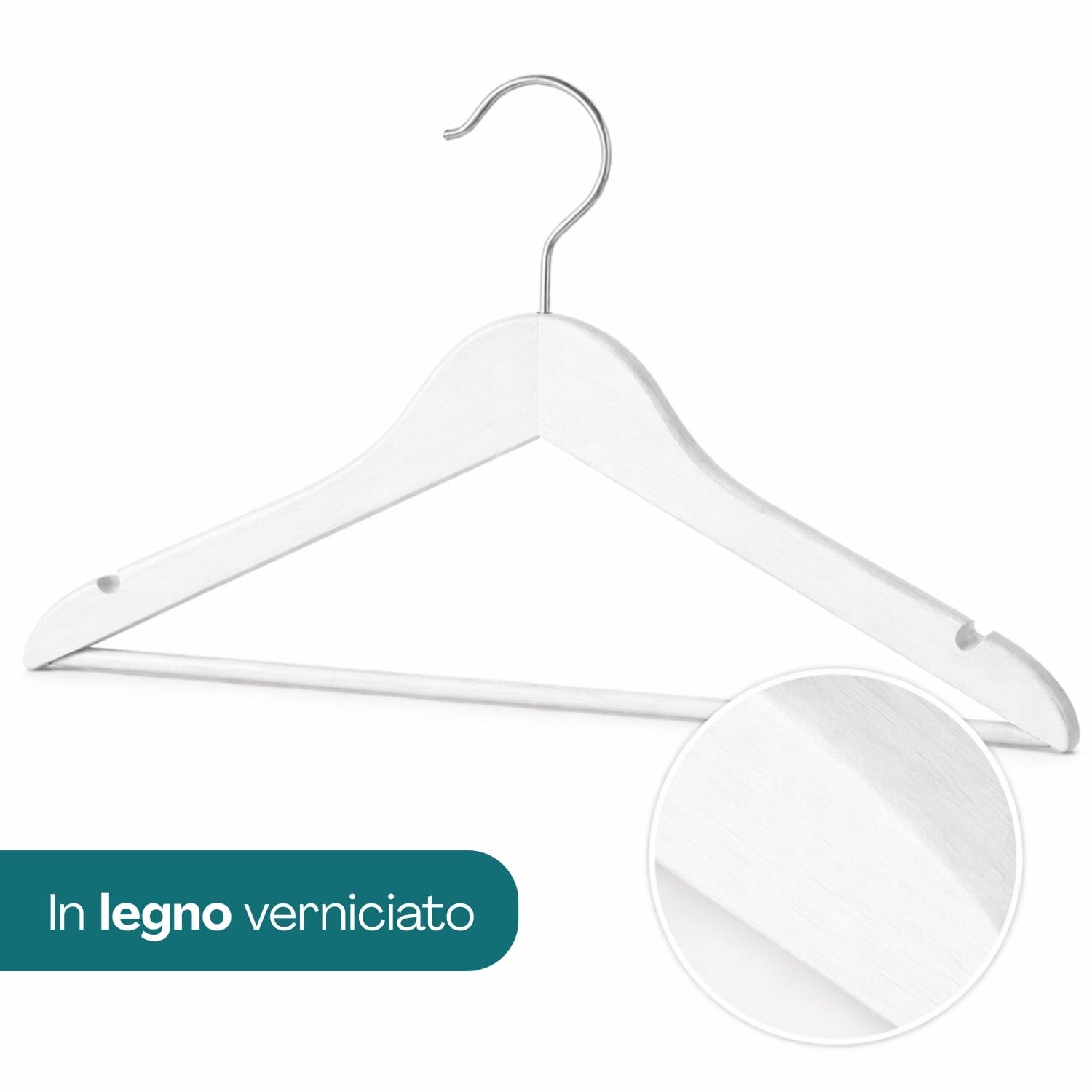Gruccia in legno verniciato bianco appendiabiti elegante