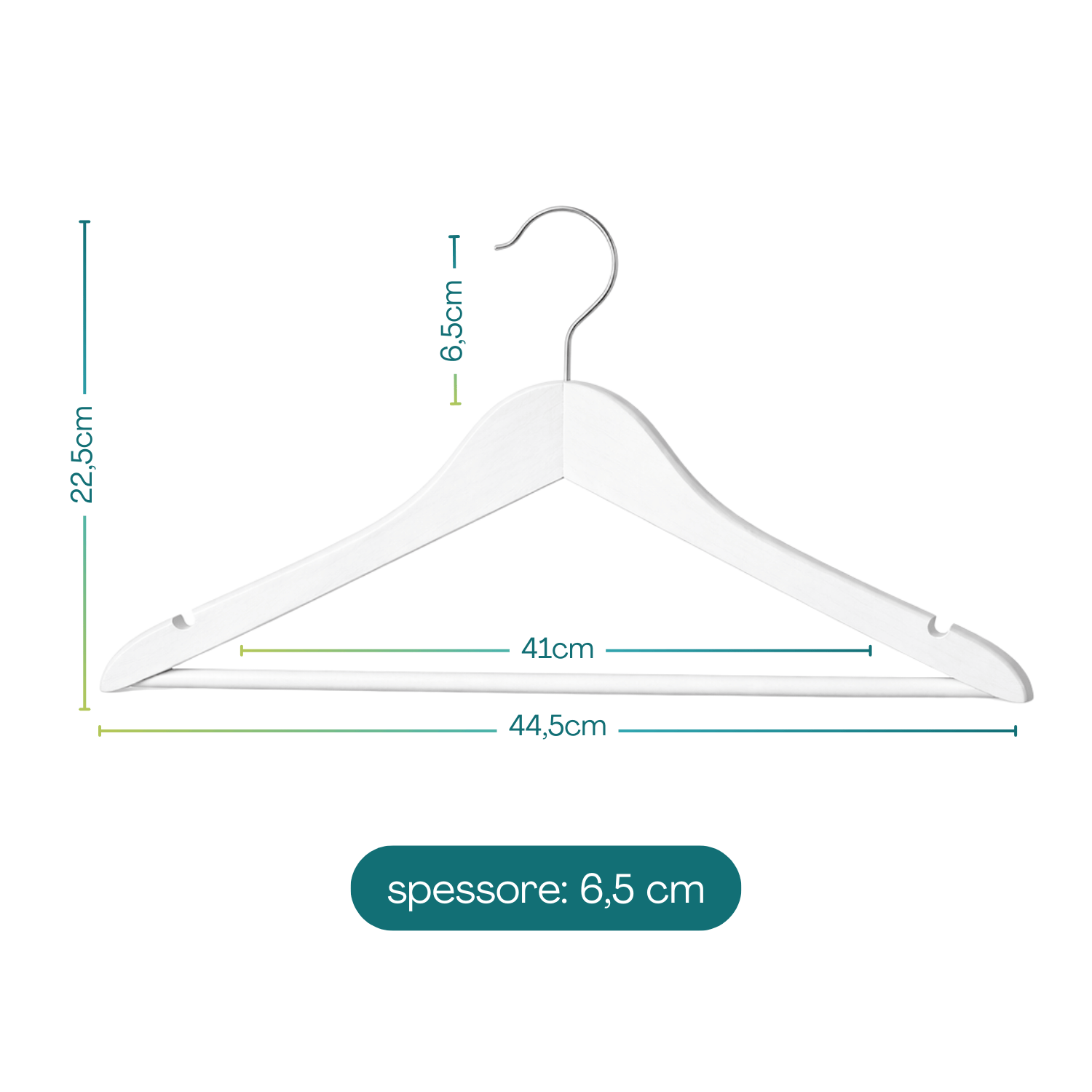 Grucce in legno bianche dimensioni 44,5 cm con gancio girevole appendiabiti