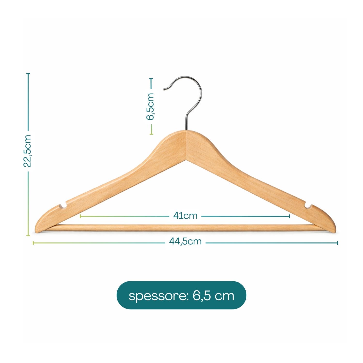 Grucce in legno dimensioni 44,5 cm con gancio girevole appendiabiti