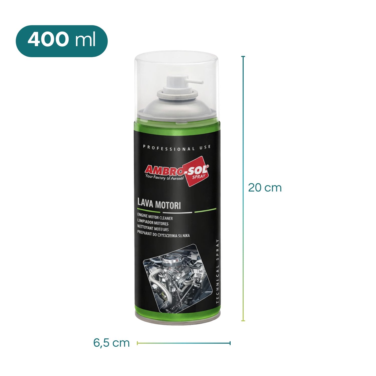 Lava motori Ambro-Sol spray 400 ml con misure bomboletta uso professionale