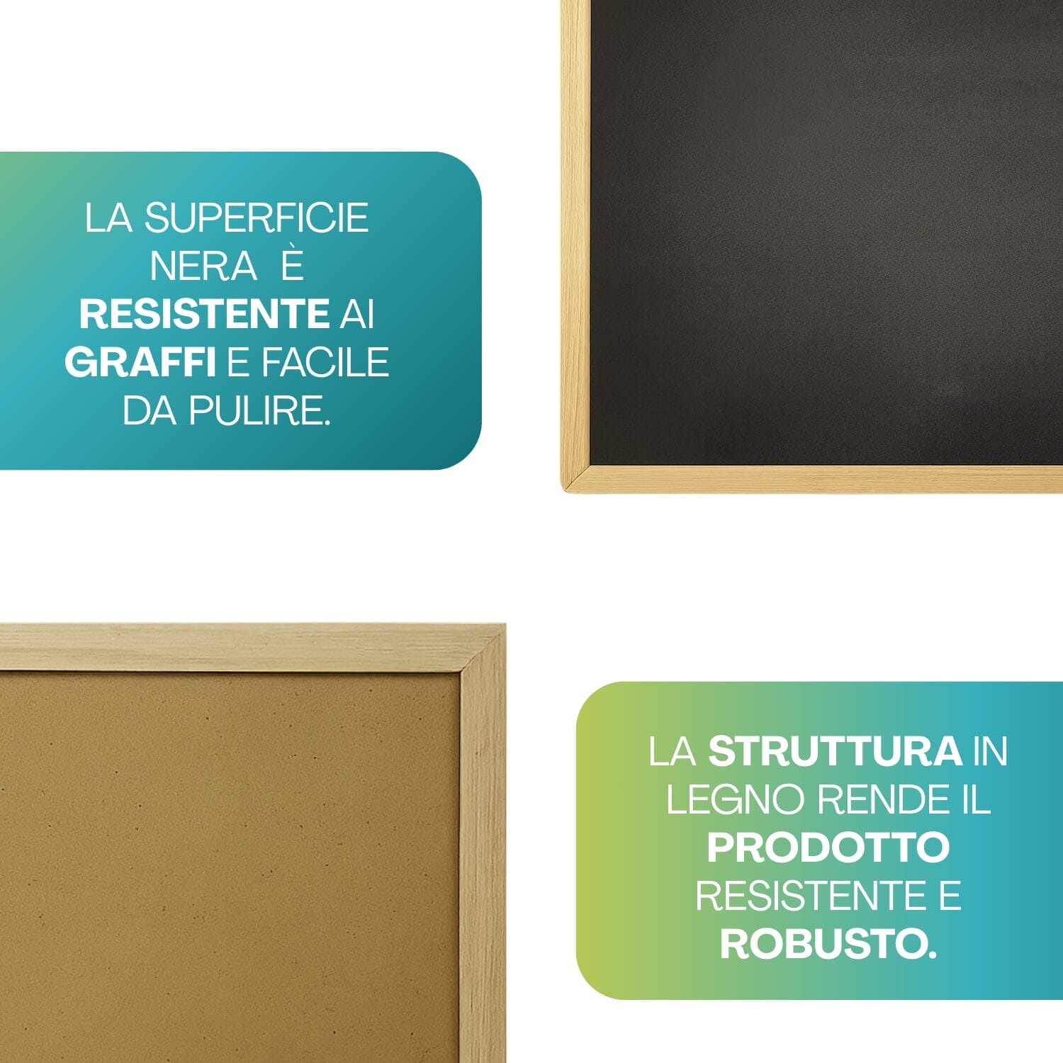 Lavagna nera con cornice in legno resistente e superficie antigraffio