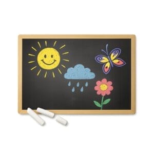 Lavagna nera per gesso con cornice in legno 60×40 cm con 6 gessetti e cancellino