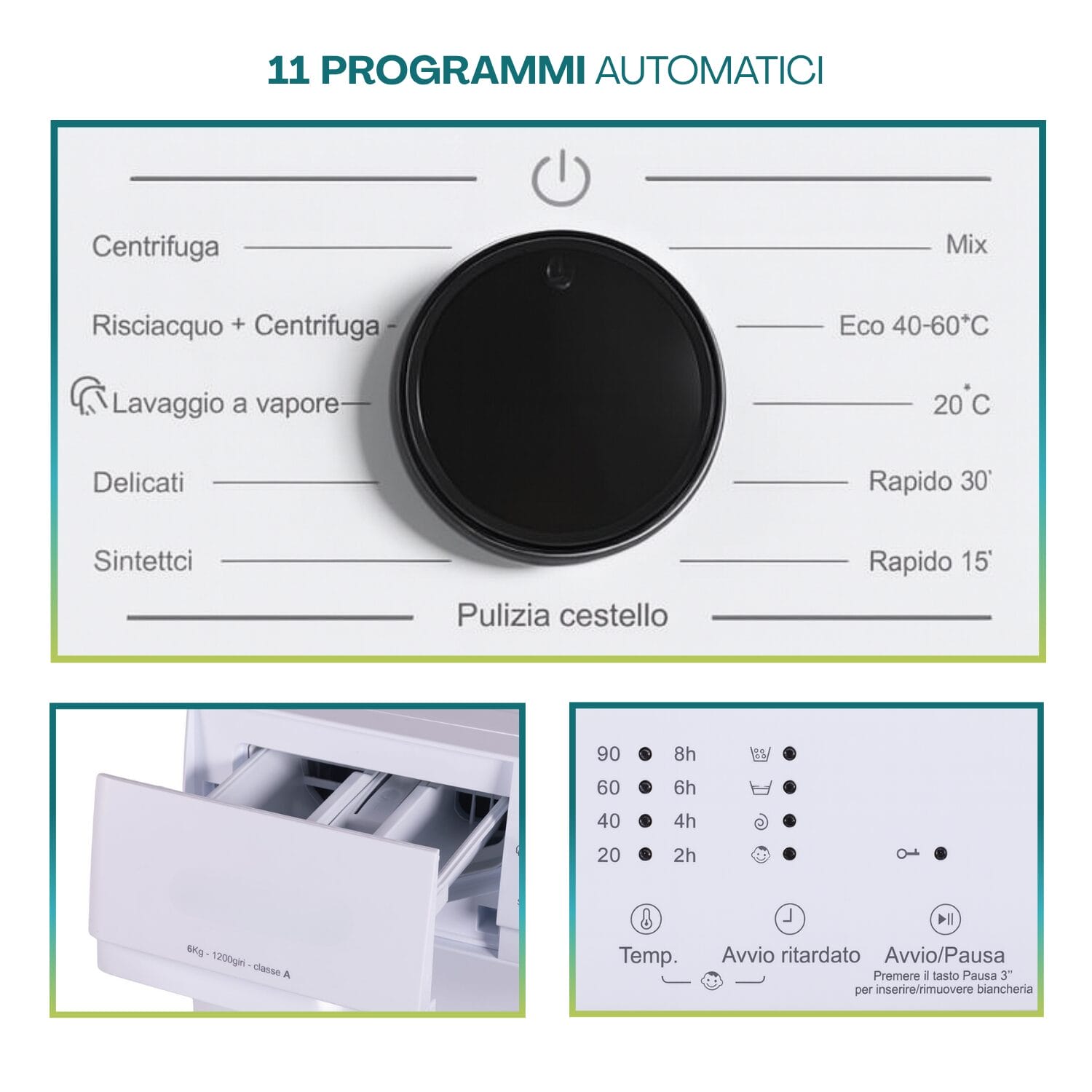 Lavatrice slim 11 programmi automatici con lavaggio a vapore
