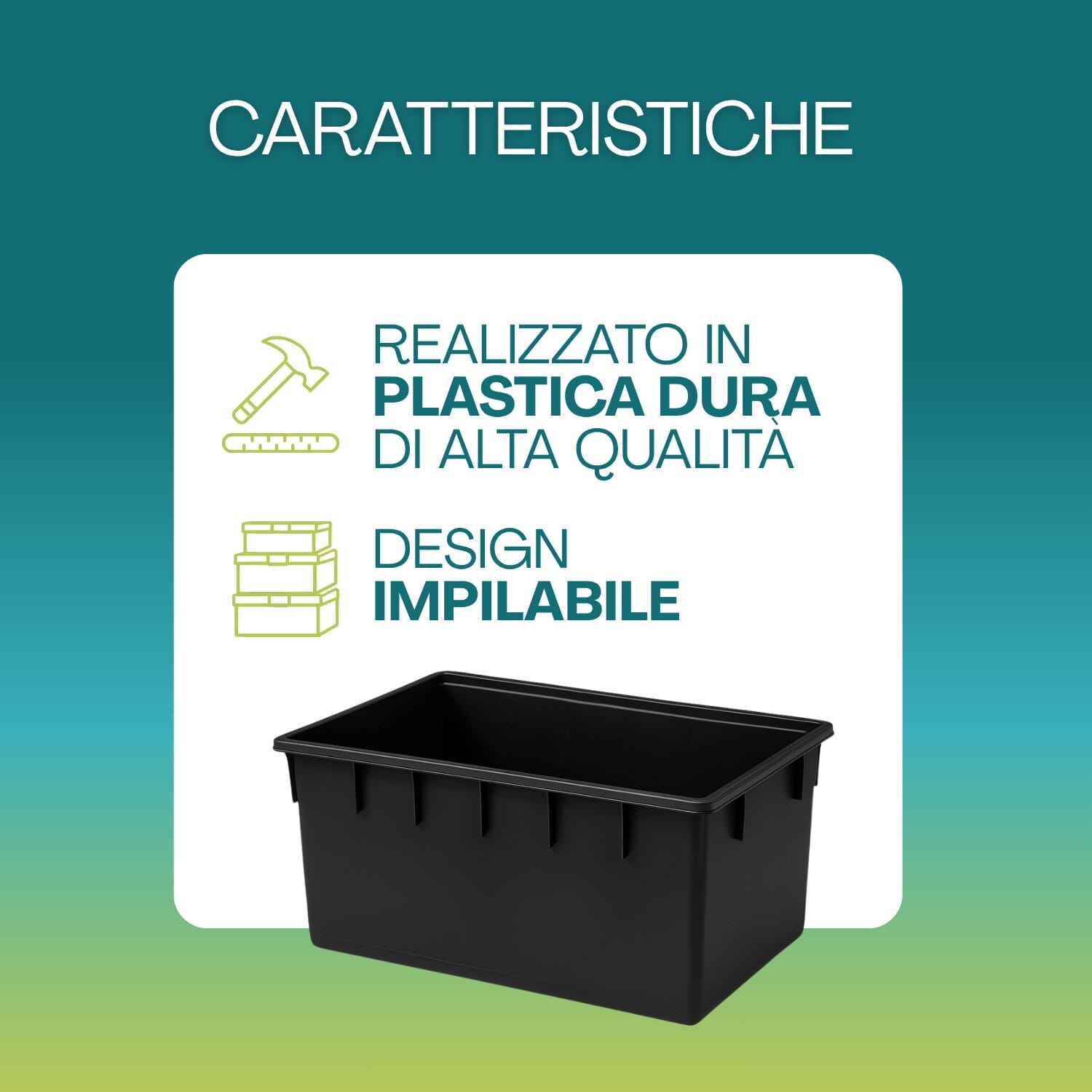 Contenitore mastellone plastica dura nera impilabile resistente 250 litri