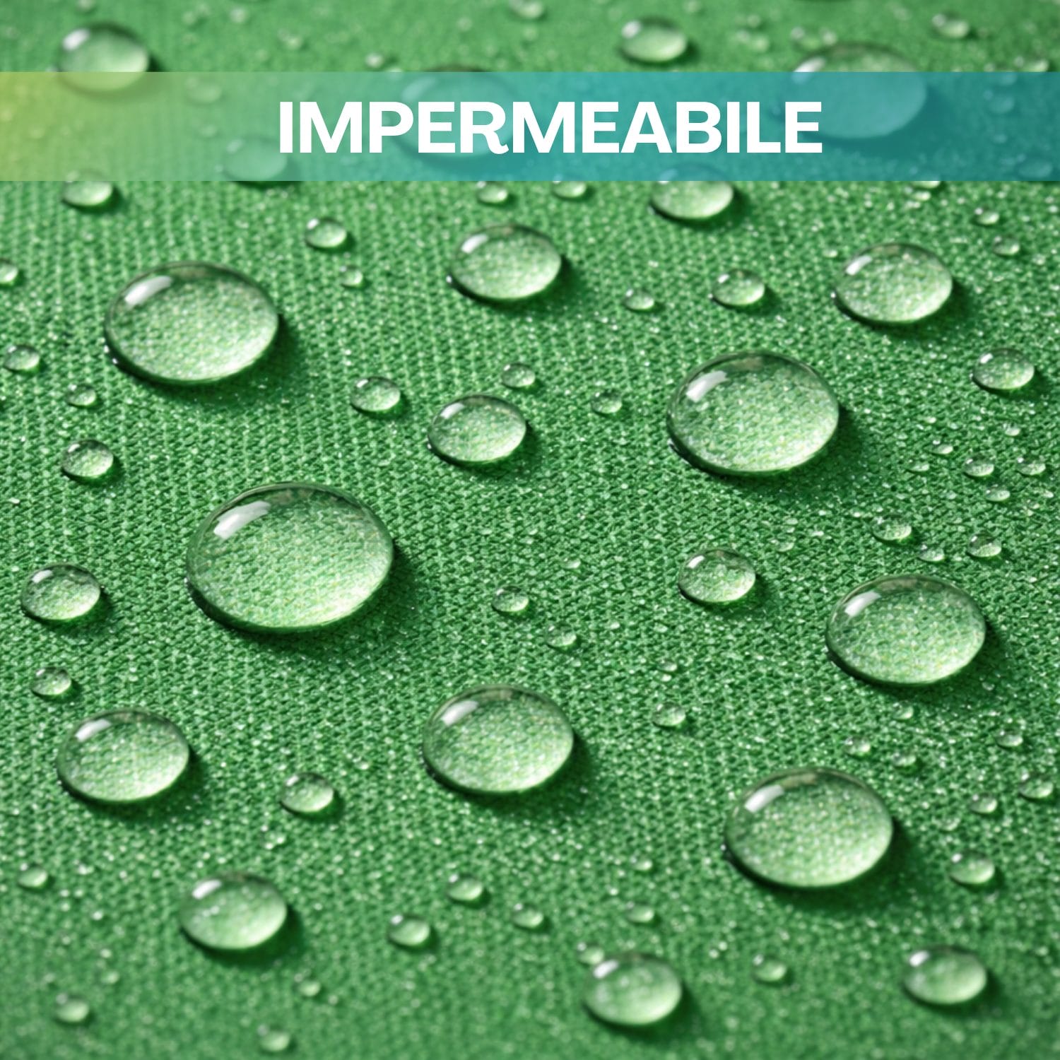 Tessuto impermeabile stuoia mare verde resistente all’acqua con gocce visibili
