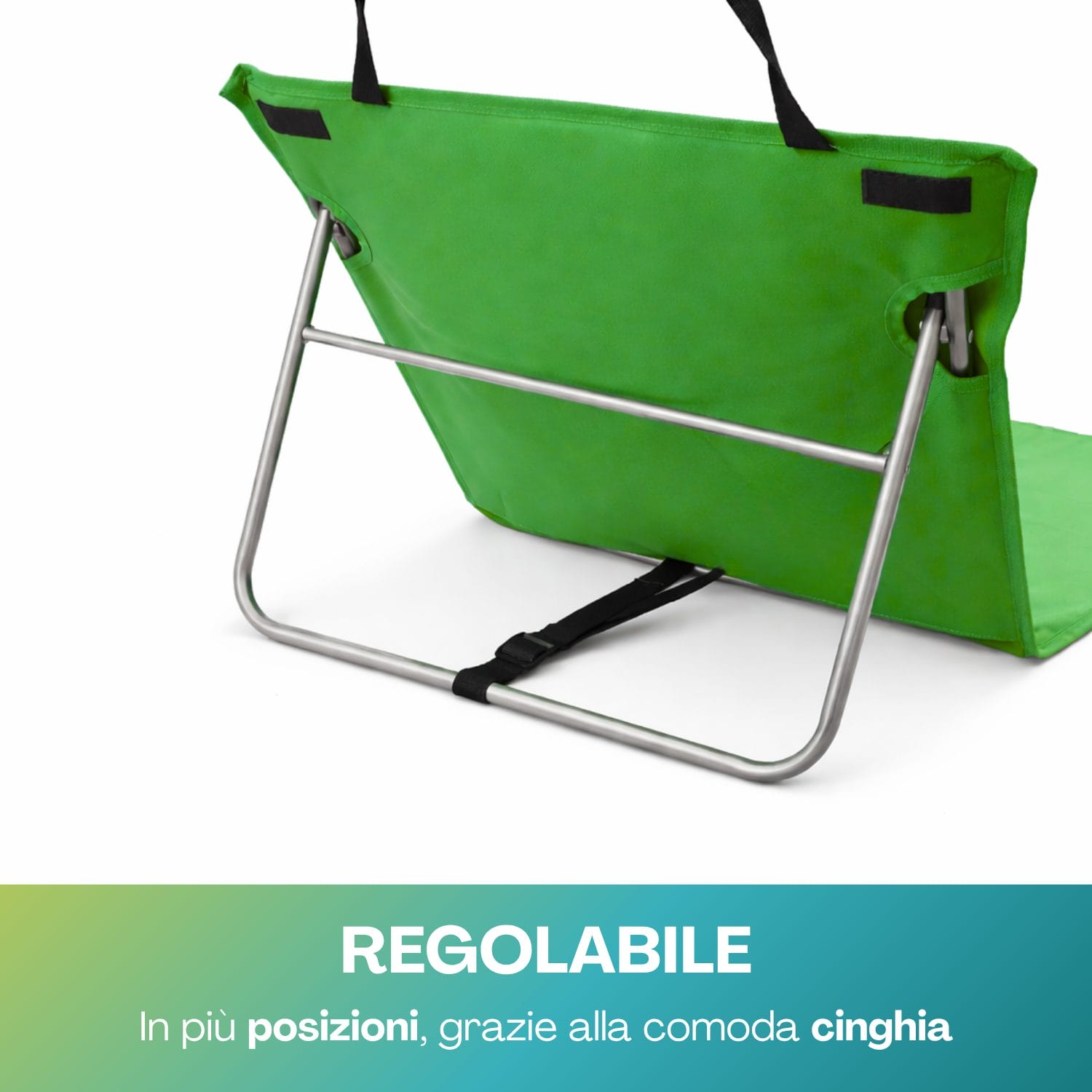 Stuoia mare verde con schienale regolabile e struttura in metallo con cinghia